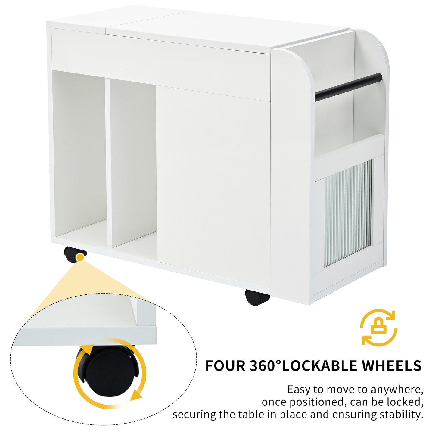 Algherohein Extendable End Table with Wheels,Modern Storage Side Table