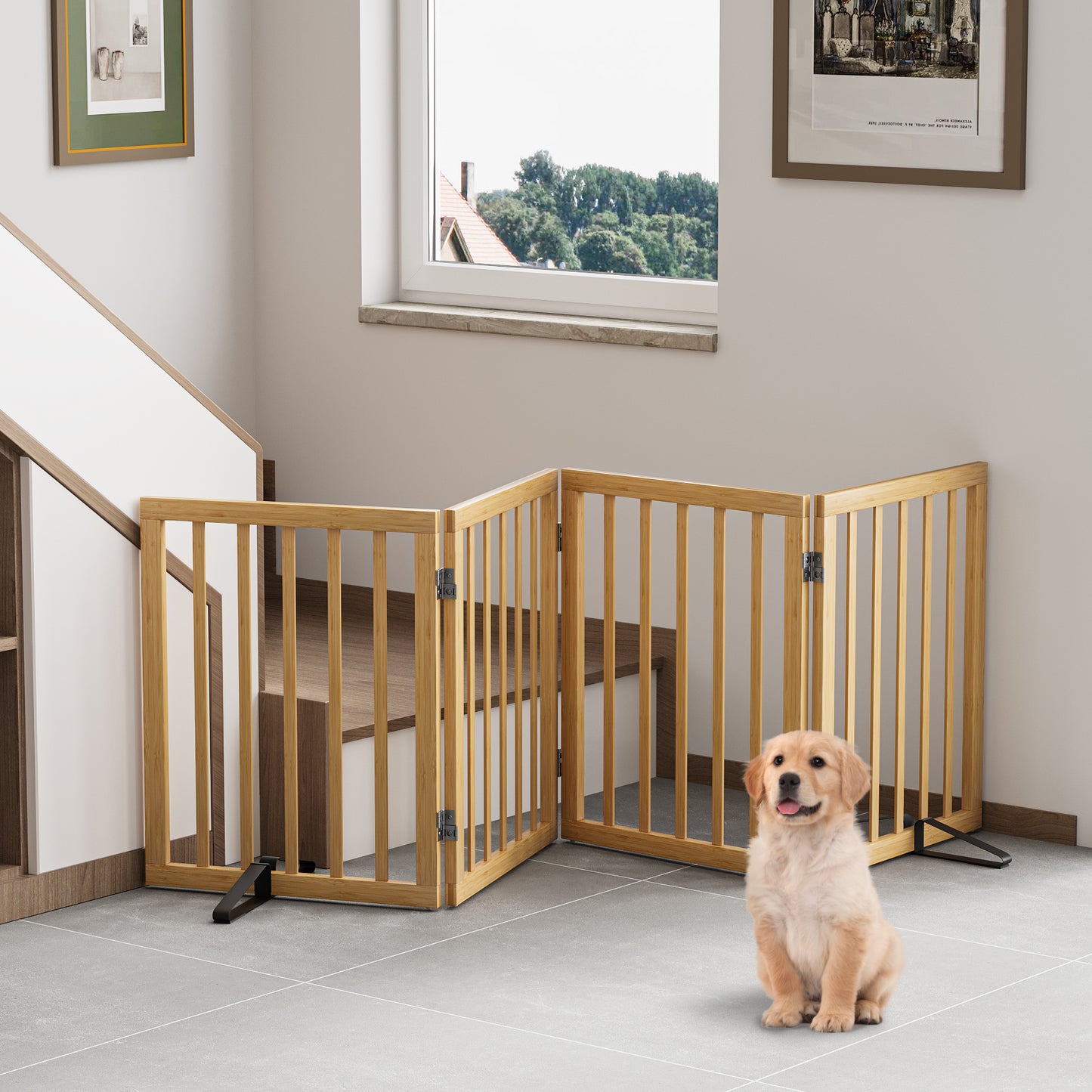 Algherohein Dog Gate for Inside,Bamboo Freestanding Pet Gate for Doorways