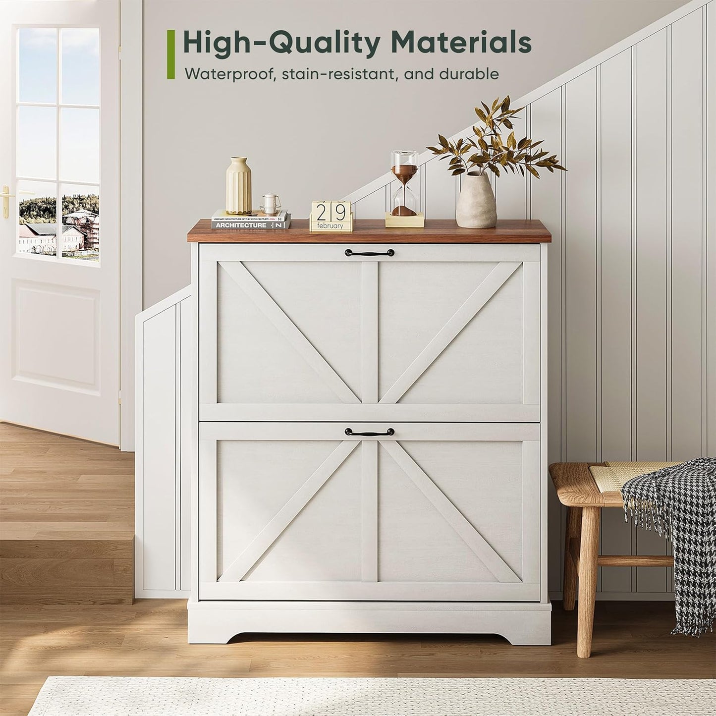 Semiocthome Shoe Cabinet with 2 Flip Drawers