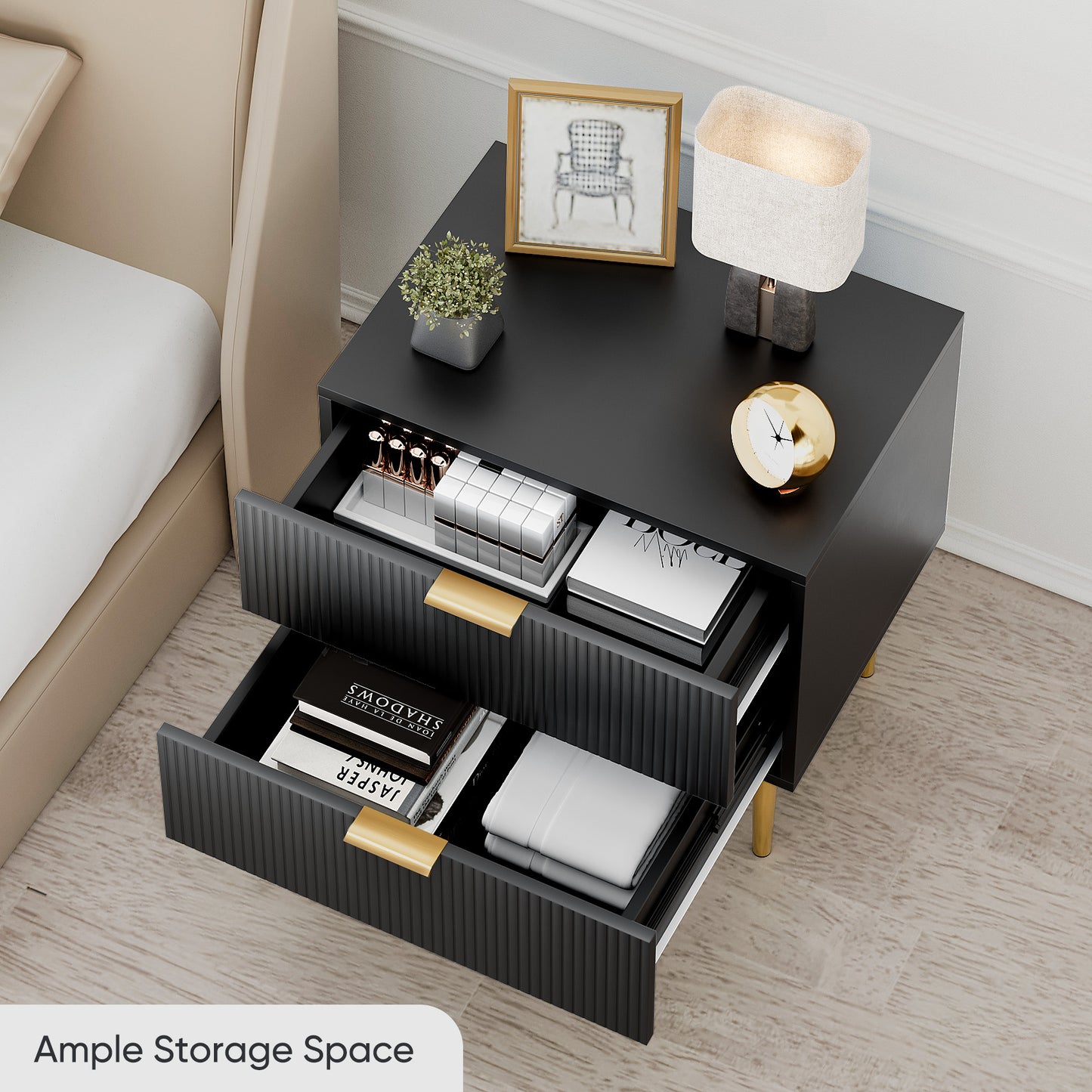 Semiocthome Night Stands for Bedroom with Wave Pattern,Modern End Tables with 2 Drawer
