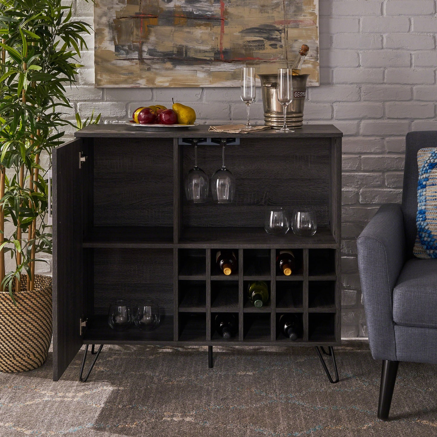 Algherohein 1 Door Wine Rack Bar Cabinet,Kitchen Buffet Cabinet Sideboard,Gray