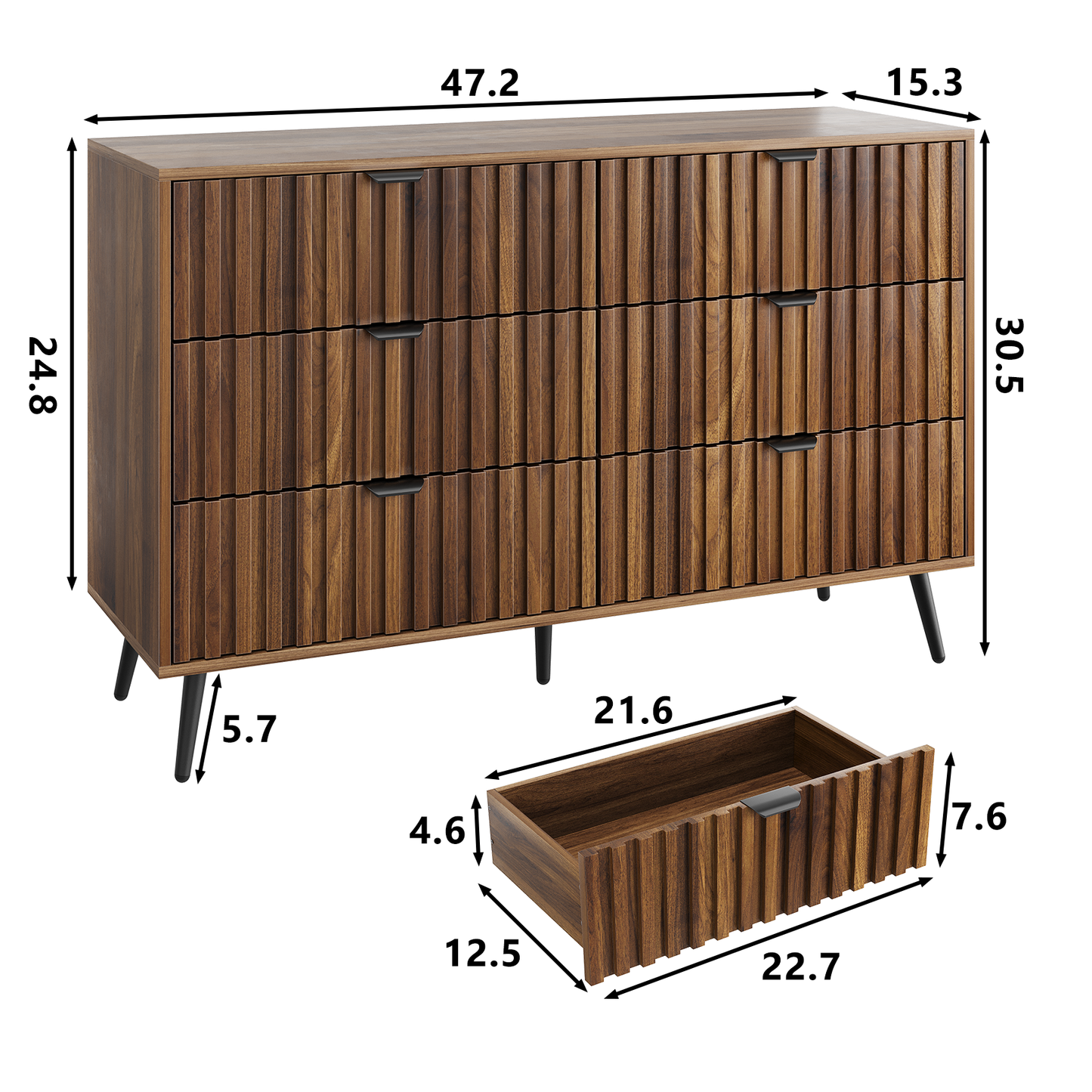 Smart FENDEE 6 Double Drawer Dresser for Bedroom