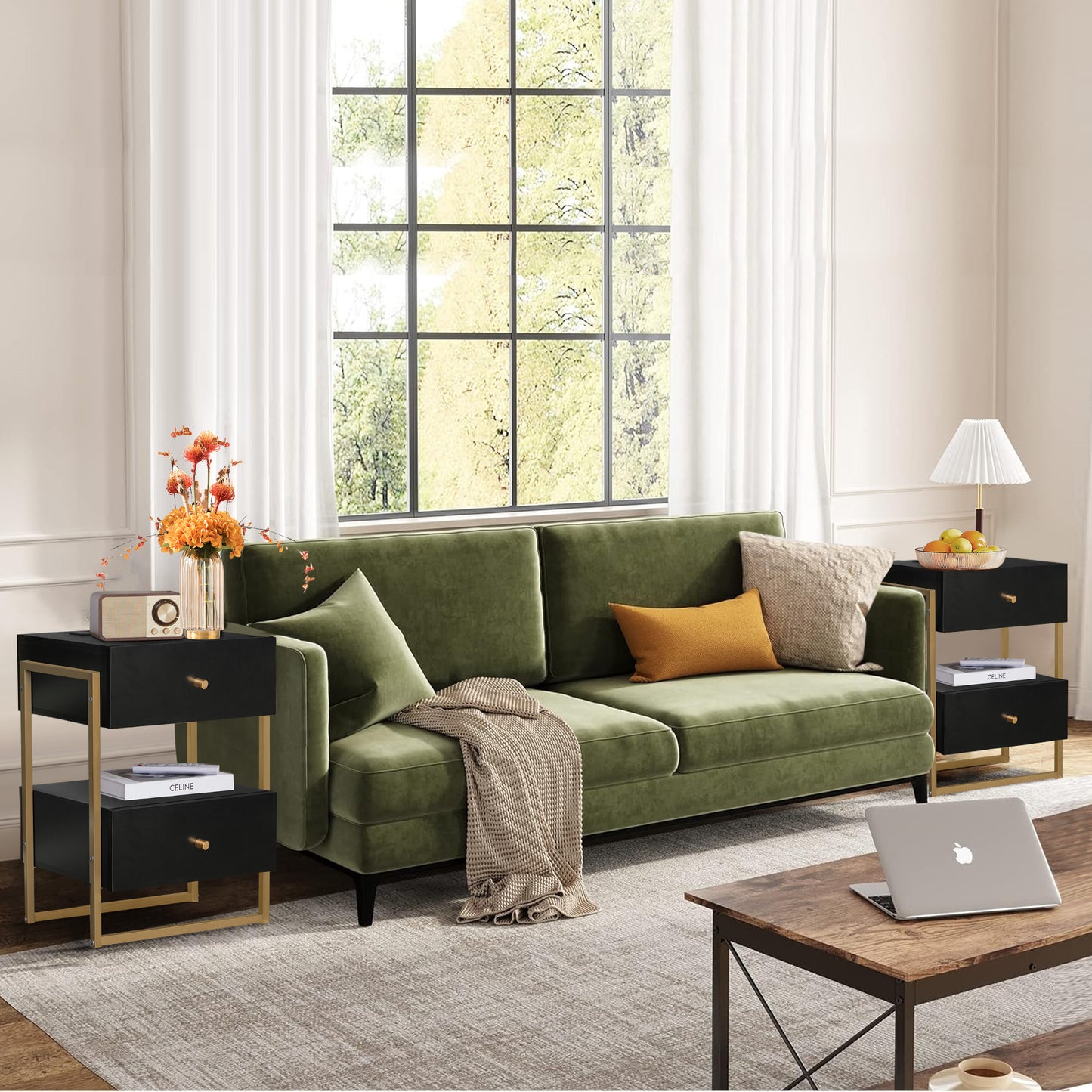 Semiocthome Nightstand Set of 2 with Charging Station and 2 Drawer,Bedside Table for Bedroom