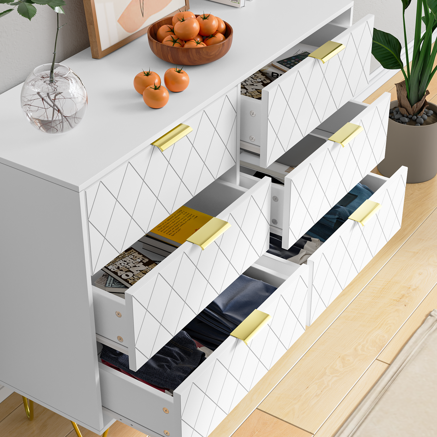 Algherohein 6 Drawers Dressers for Bedroom,Double Chest of Drawers