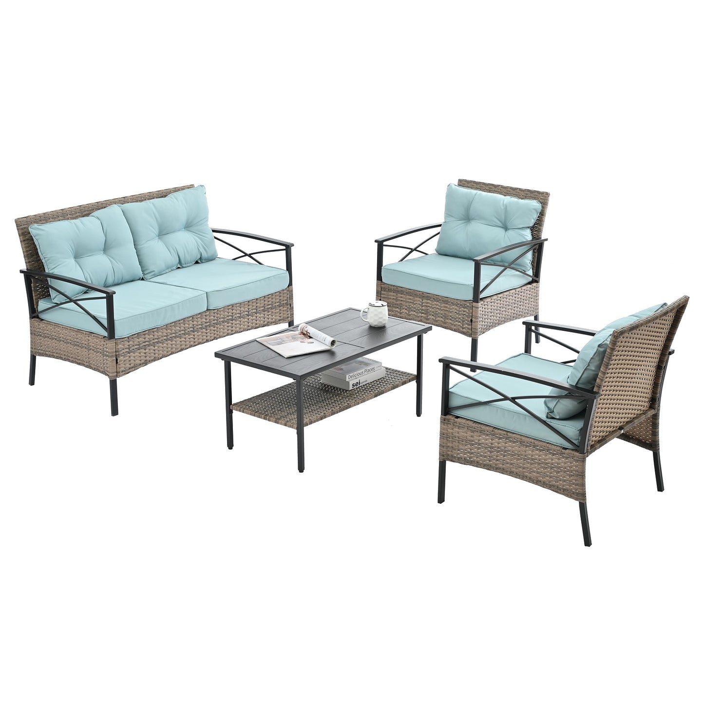 Algherohein 4 Piece Patio Furniture Sets with Patio Table and Chairs,Outdoor Cushions