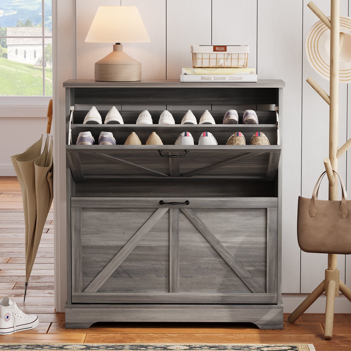 Smart FENDEE Shoe Cabinet with 2 Flip Drawers,80CM