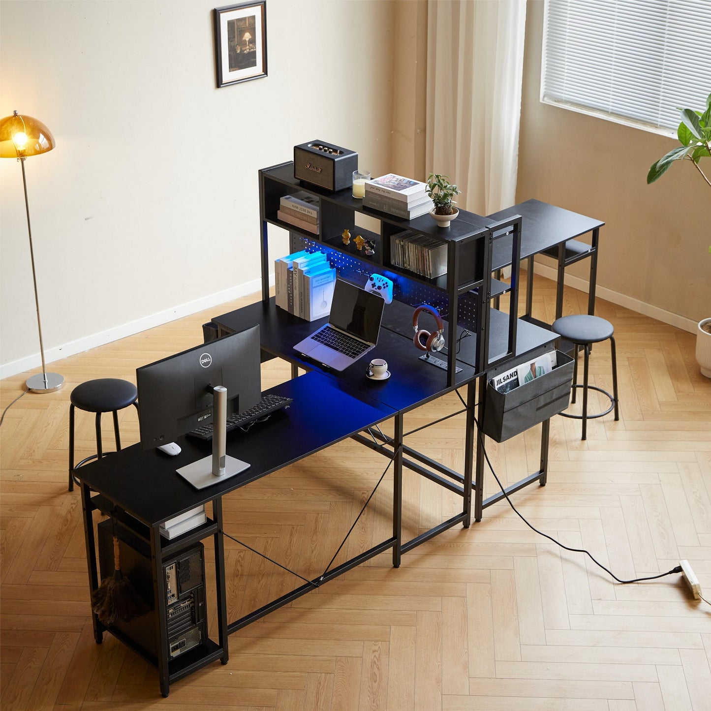 Algherohein Computer Desk Gaming Desk,L Shape Black Storage Office Table