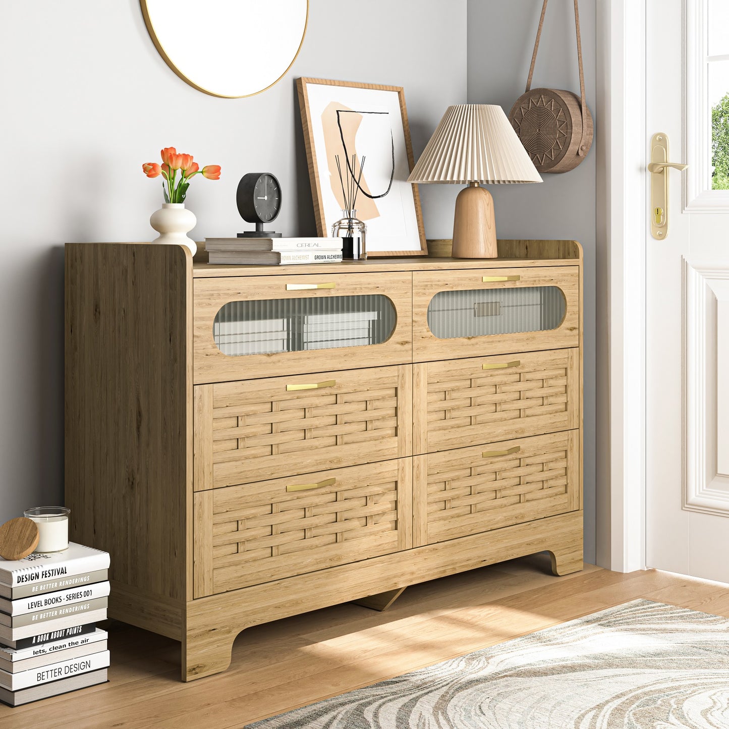 Algherohein Wood Farmhouse Drawer Dresser for Bedroom,Storage Cabinet Chest of Drawers,Adult