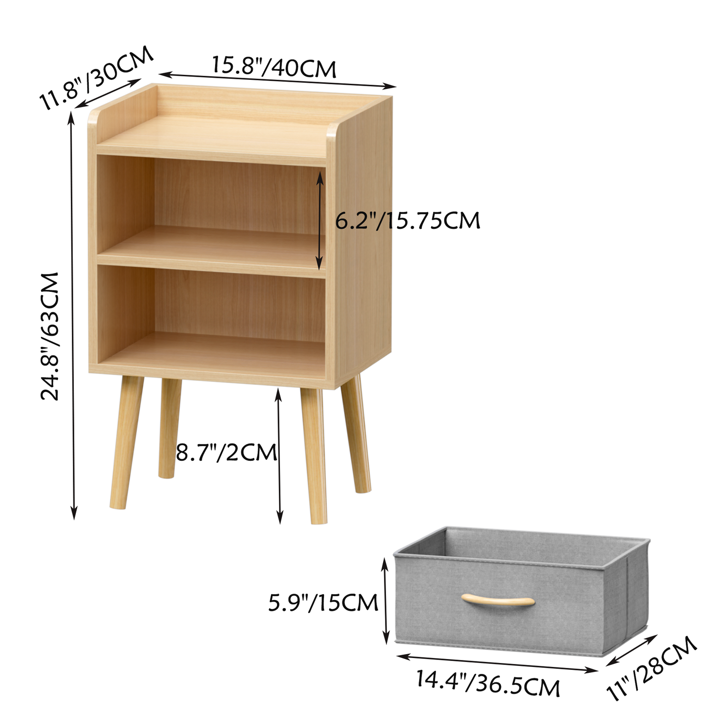 Semiocthome Nightstand with Fabric Drawer and Open Storage Cabinet Bedside for Bedroom