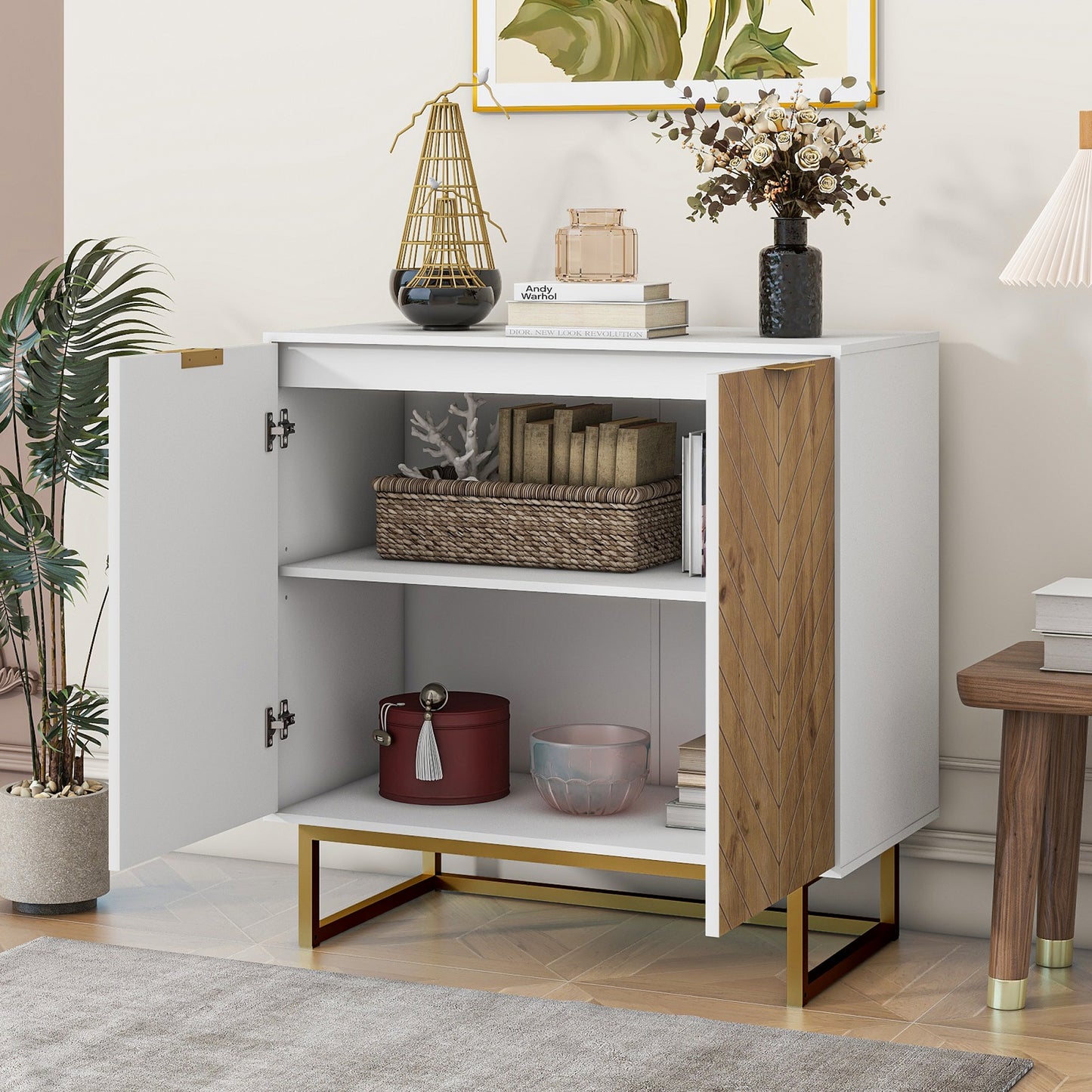 Algherohein Modern Storage Cabinets with Doors and Shelf,Kitchen Sideboard Buffet Cabinet