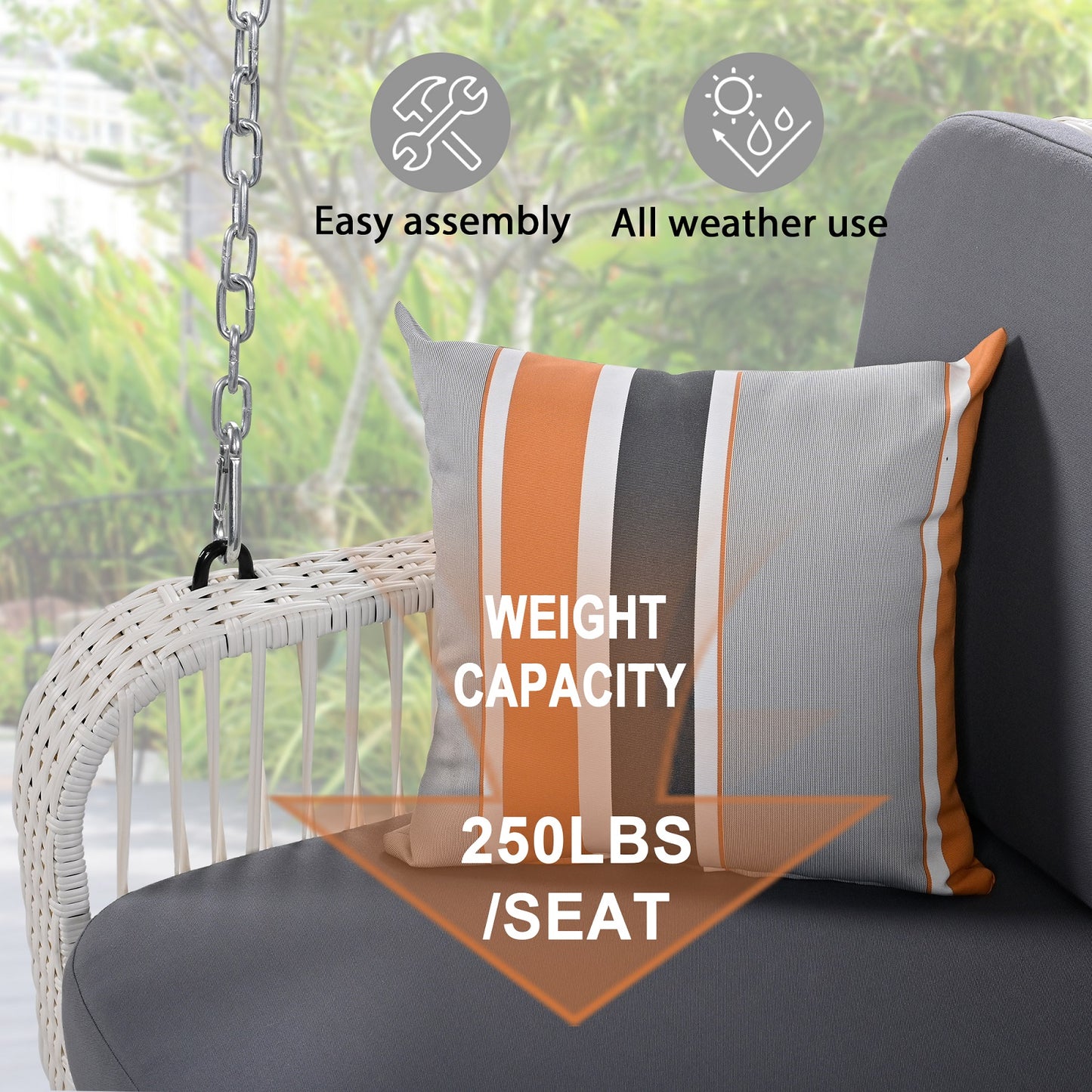 Algherohein 2-3 Seat Outside Porch Swing Set for Adults,Patio Garden Swing Hanging Chair
