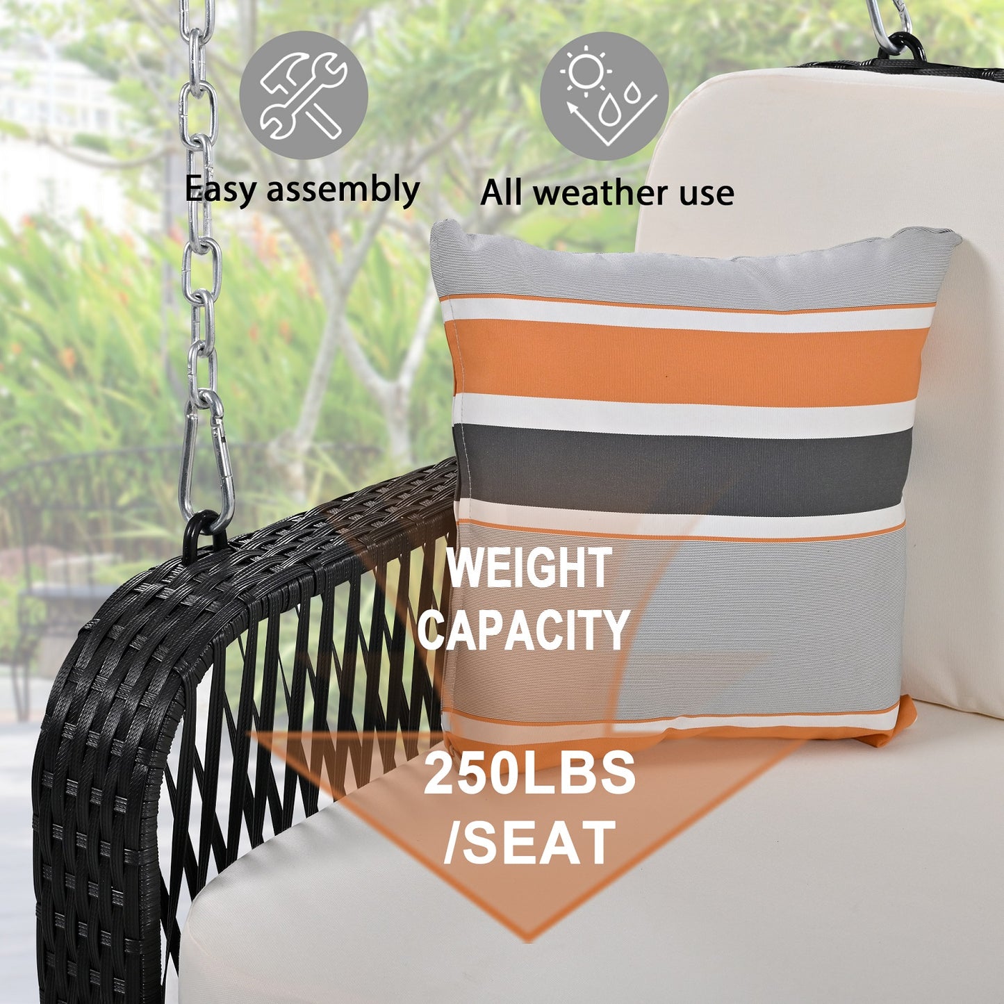 Algherohein 2-3 Seat Outside Porch Swing Set for Adults,Patio Garden Swing Hanging Chair