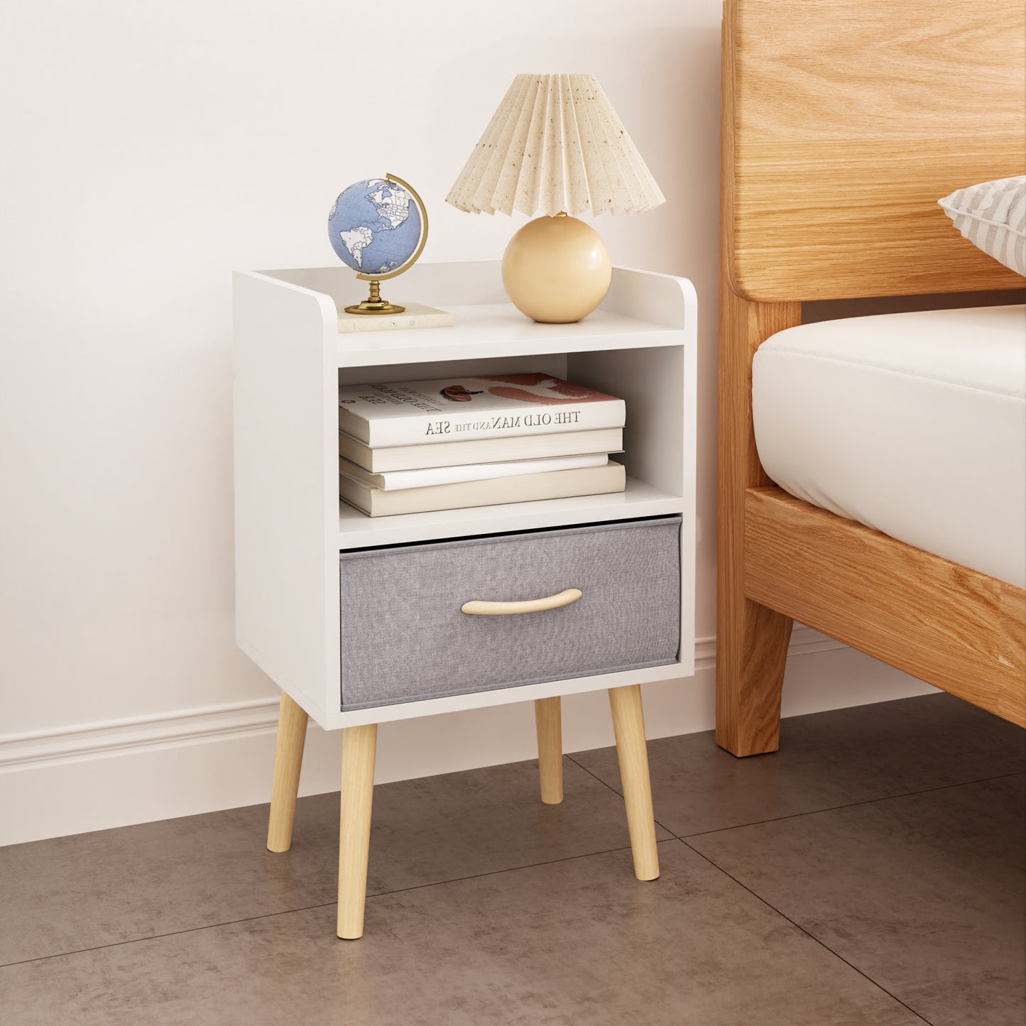 Semiocthome Nightstand with Fabric Drawer and Open Storage Cabinet Bedside for Bedroom