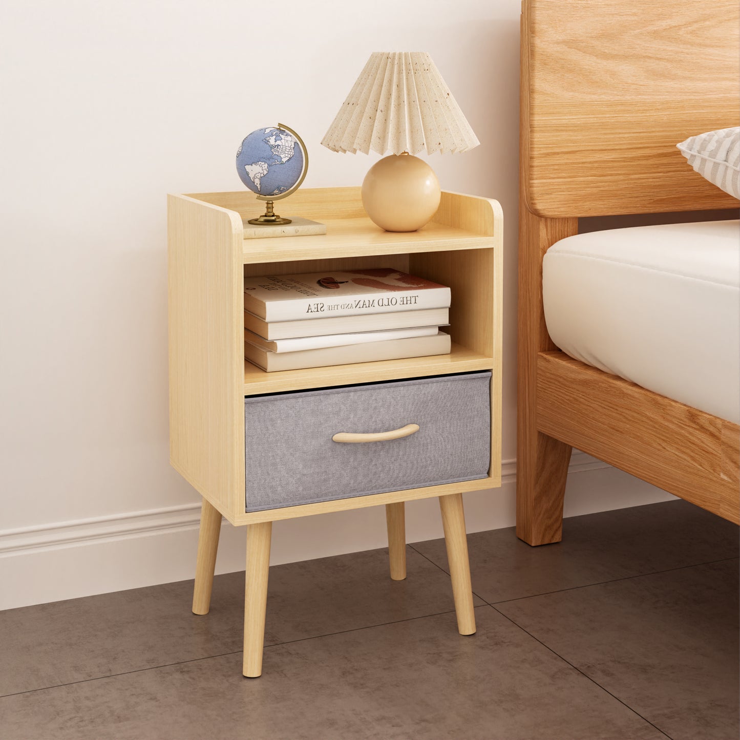 Semiocthome Nightstand with Fabric Drawer and Open Storage Cabinet Bedside for Bedroom