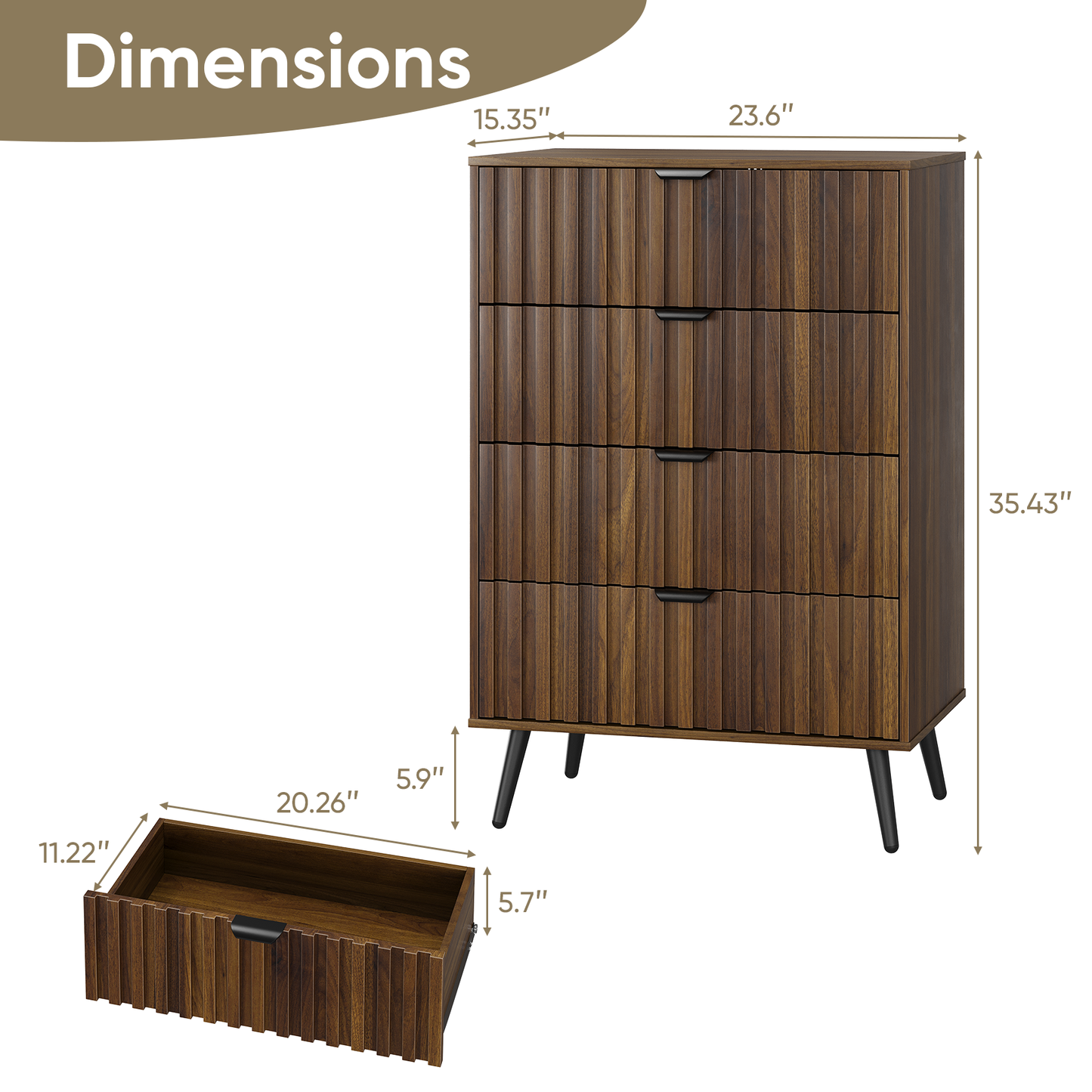 Algherohein Walnut Chest of Drawers,Wood Dressers for Bedroom Drawer