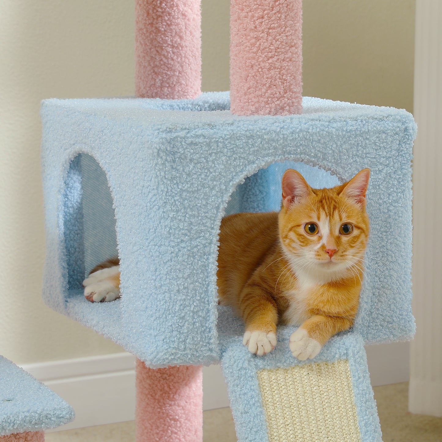 Smart FENDEE Cat Tree with Sisal Covered Scratching Posts Multi Level Play Tower Pink,47.2" Tall