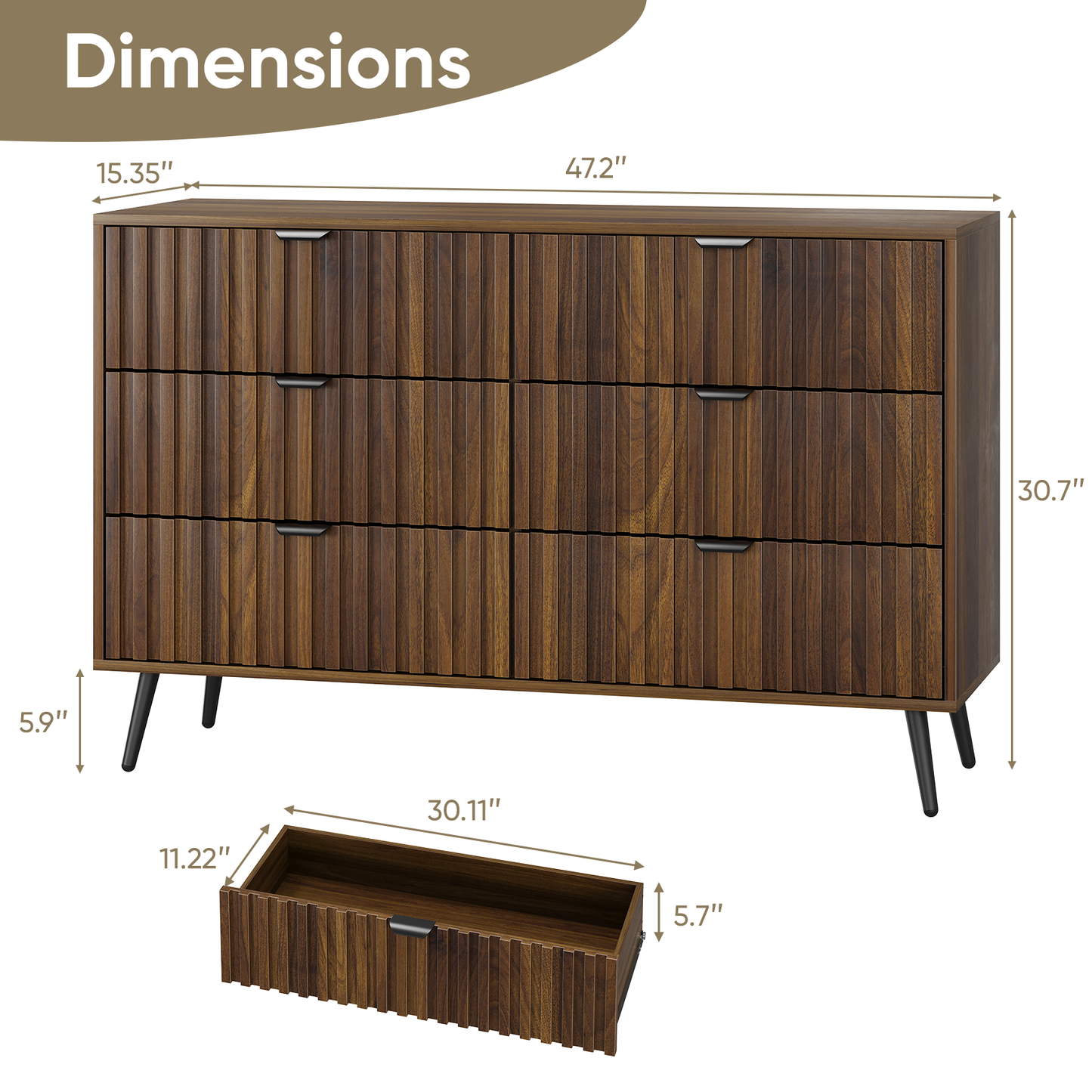 Algherohein Walnut Chest of Drawers,Wood Dressers for Bedroom Drawer