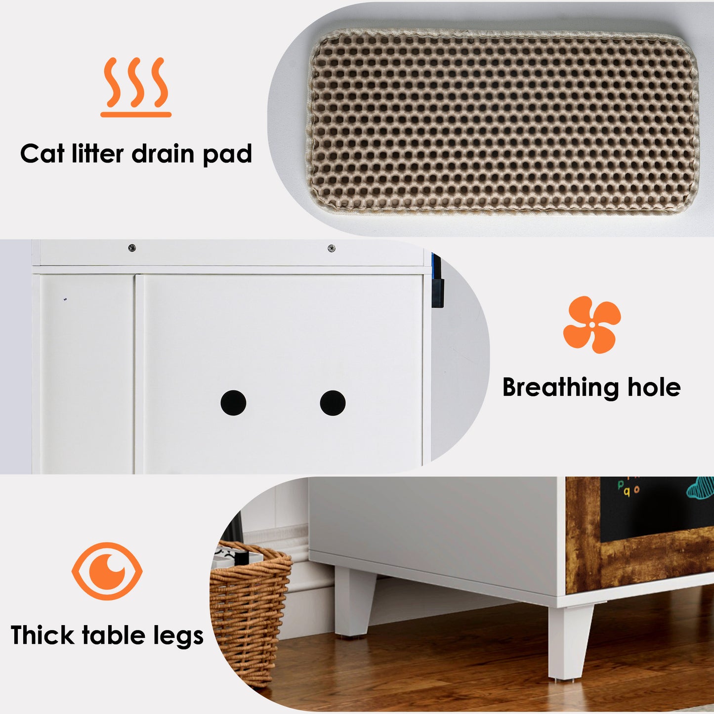 Smart FENDEE Cat Litter Box Enclosure Furniture with 2 Storage Shelves and 1 Doors, Indoor, White