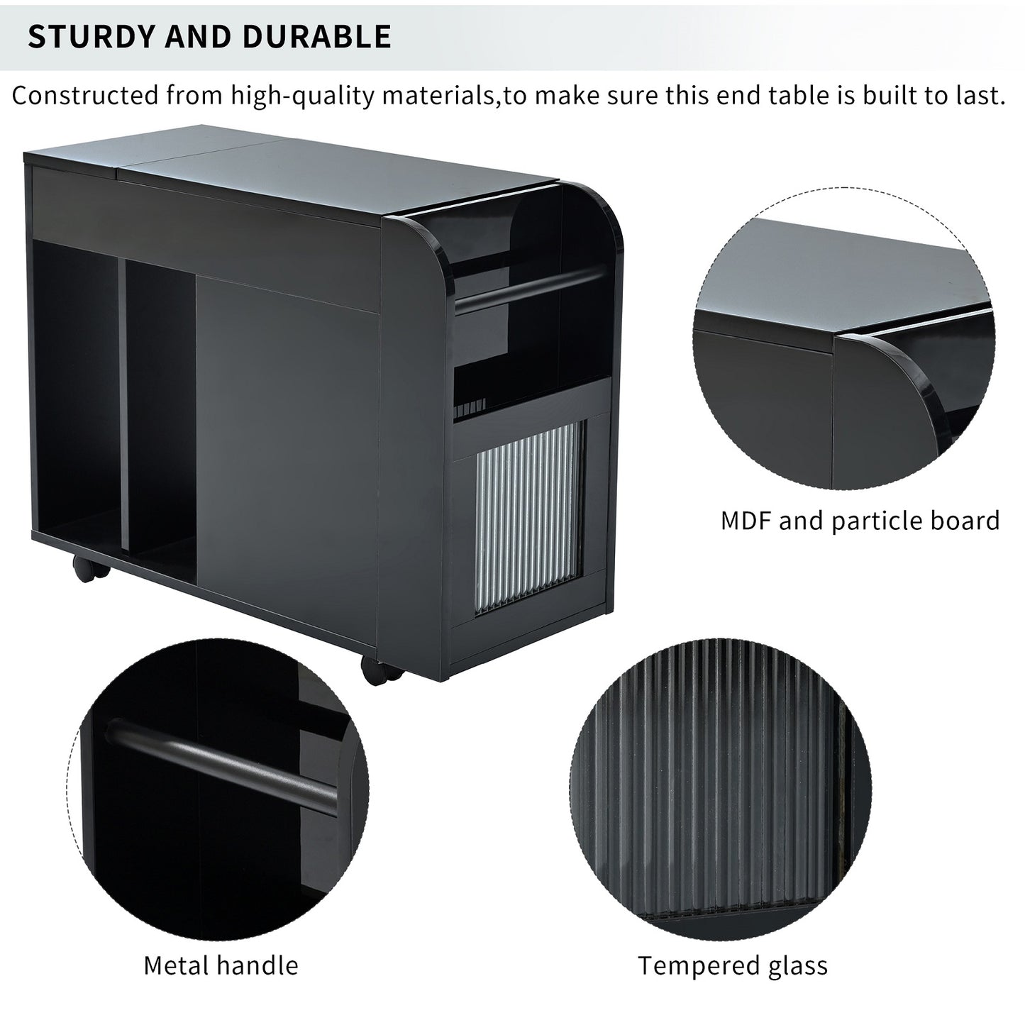 Algherohein Extendable End Table with Wheels,Modern Storage Side Table