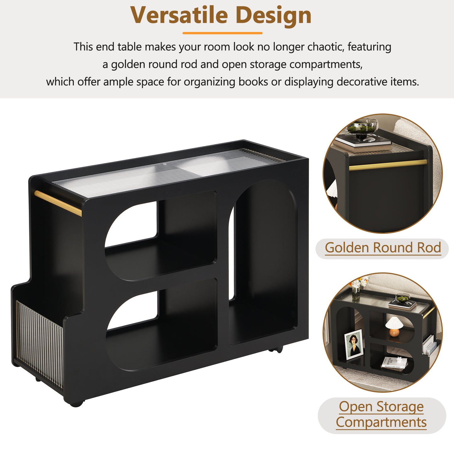Algherohein Extendable End Table with Wheels,Modern Storage Side Table