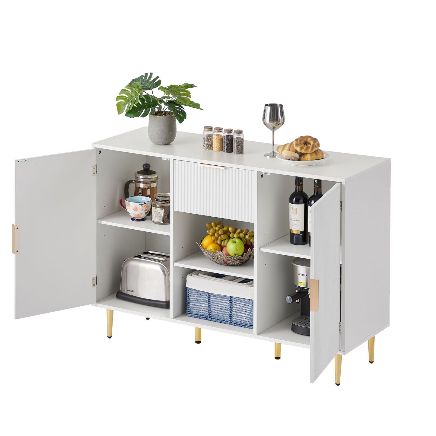Algherohein Sideboard Cabinet with Doors and Drawer,Buffet Cabinet with Storage,White