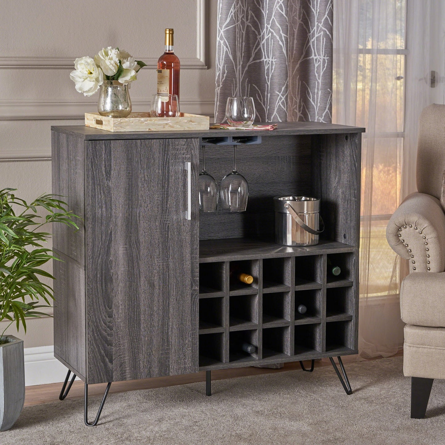 Algherohein 1 Door Wine Rack Bar Cabinet,Kitchen Buffet Cabinet Sideboard,Gray