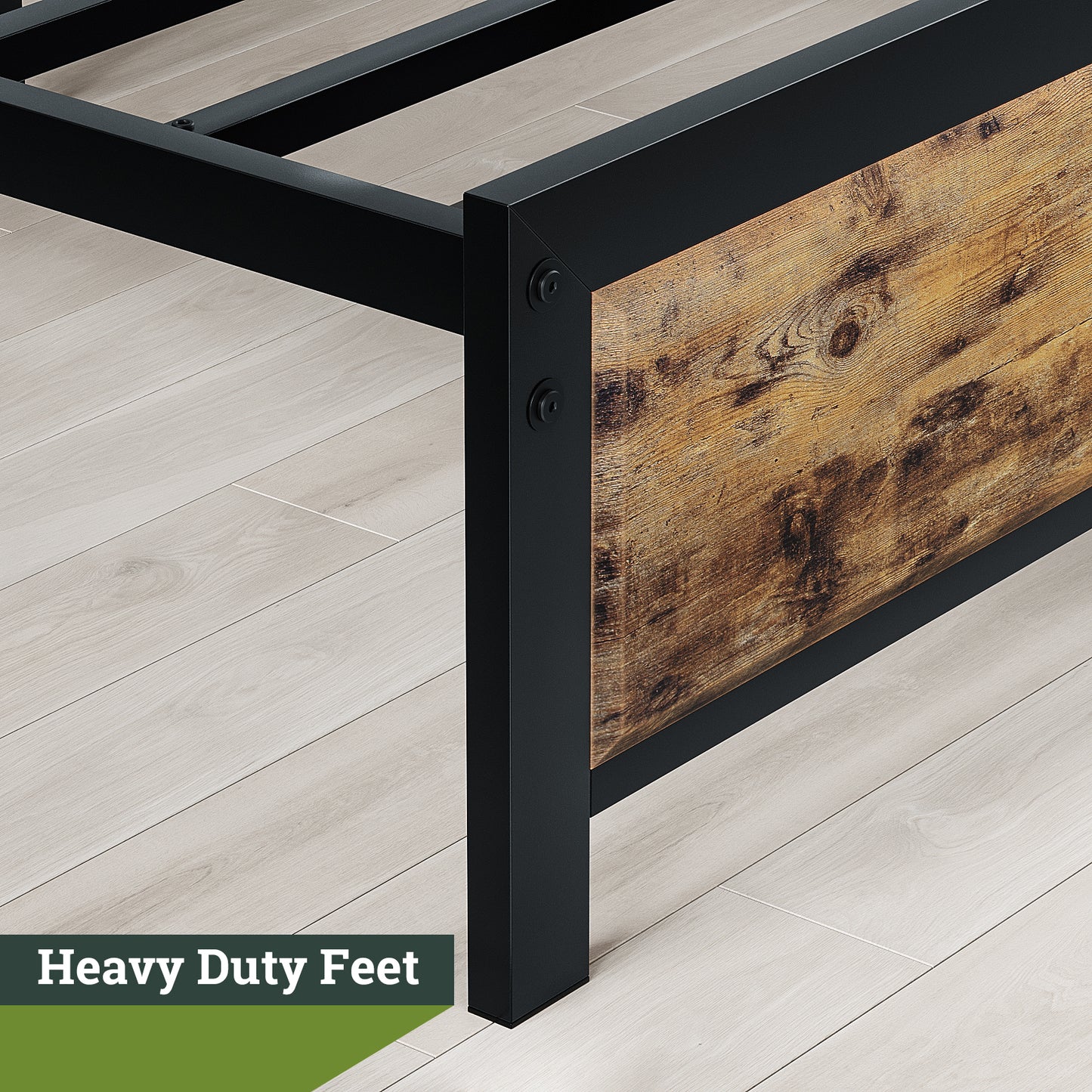 Algherohein Metal Bed Frame with Headboard Wood,No Box Spring Needed