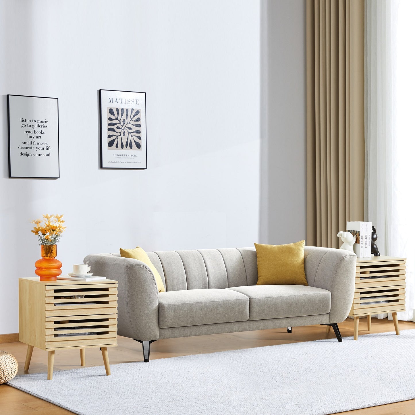 Algherohein Bedroom Wood Nightstand Set of 2 with Hollowed-Out Drawer,Living Room Side Tables