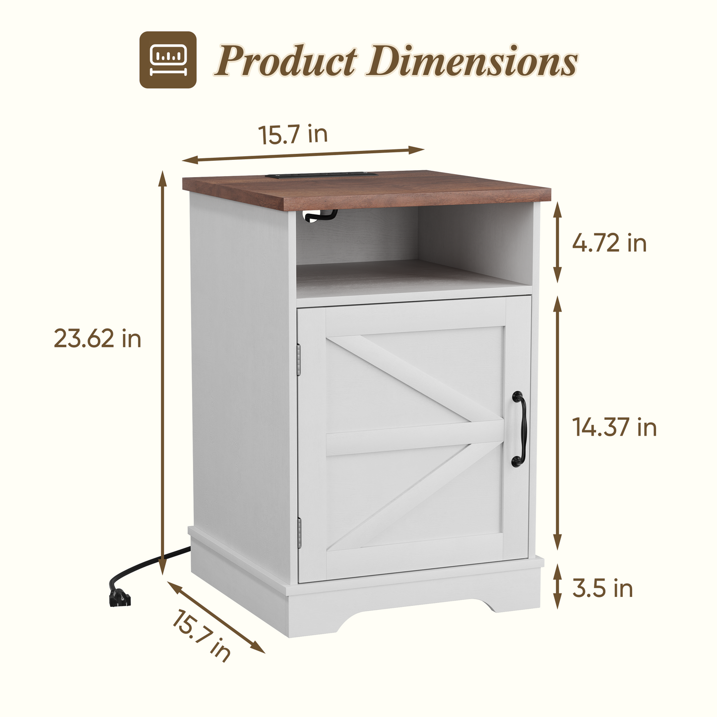 Algherohein Farmhouse Nightstand with Charging Station,Night Stands for Bedroom