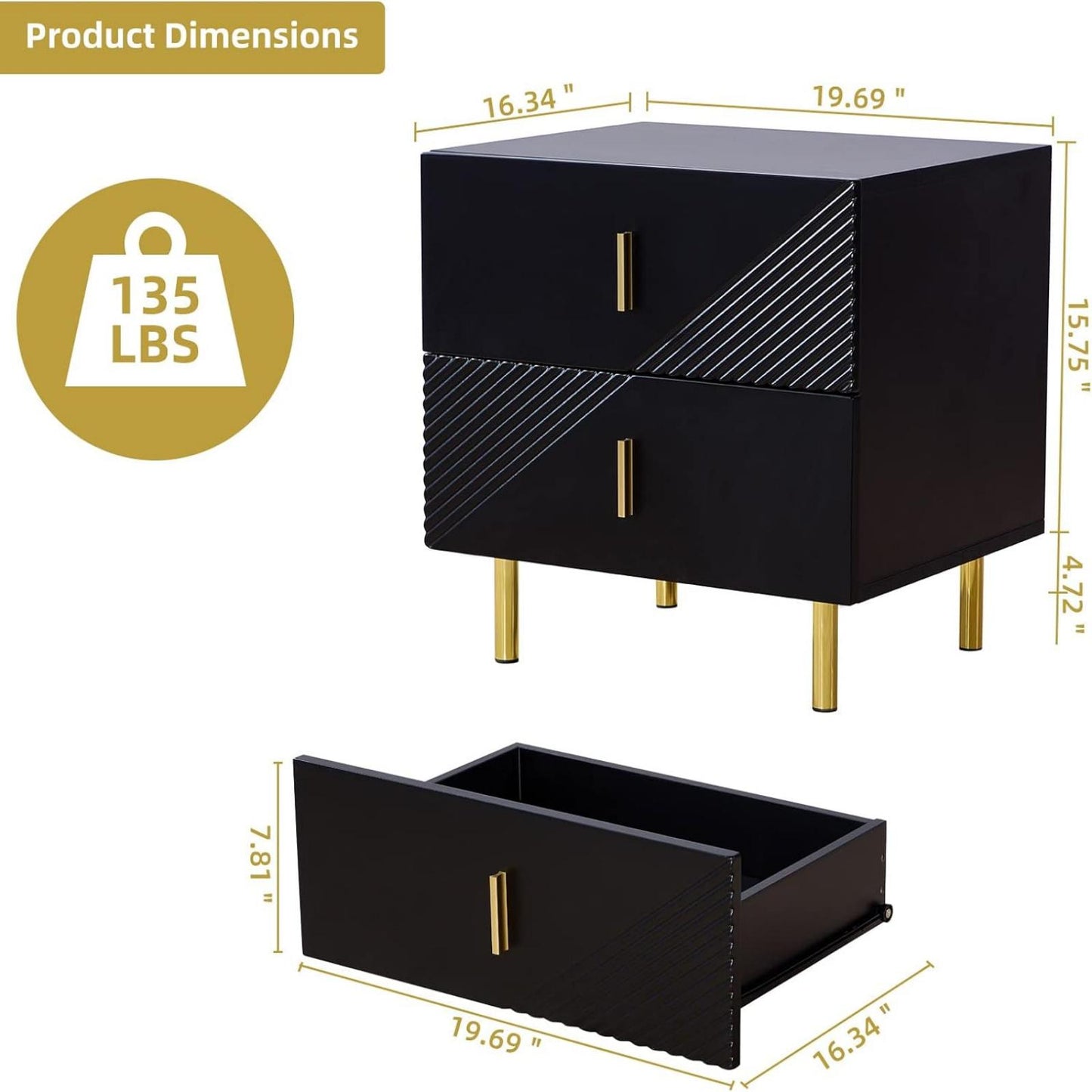 Smuxee Wood Modern 2-Drawers Nightstands Table,Bedside Table End Table for Bedroom