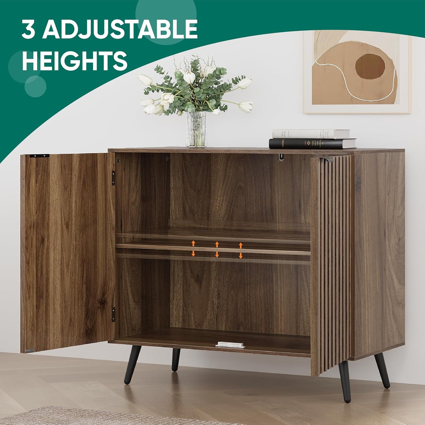 Semiocthome Sideboard Buffet Cabinet with 2 Fluted Doors and Adjustable Shelves for Kitchen