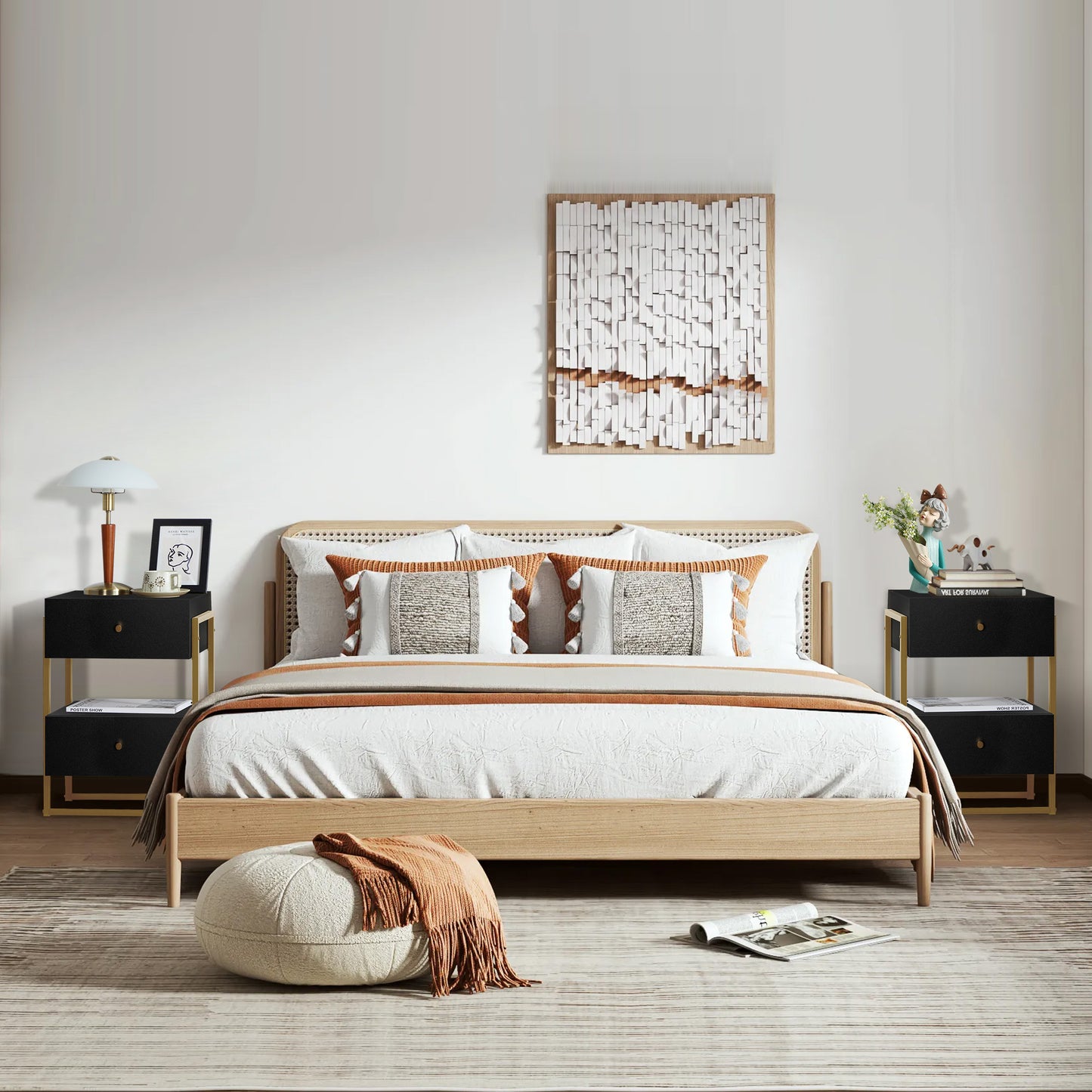 Semiocthome Nightstand Set of 2 with Charging Station and 2 Drawer,Bedside Table for Bedroom