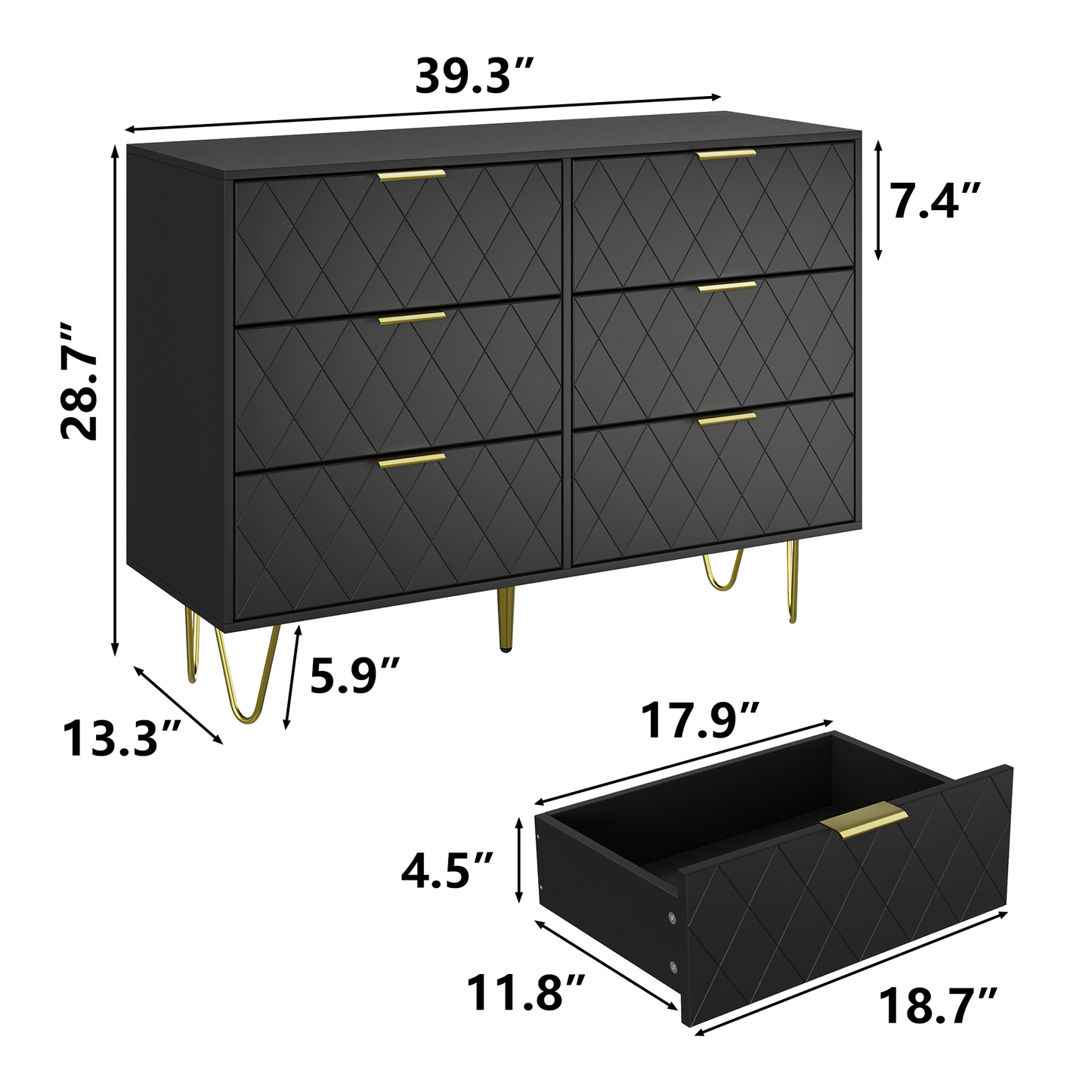 Algherohein 6 Drawers Dressers for Bedroom,Double Chest of Drawers