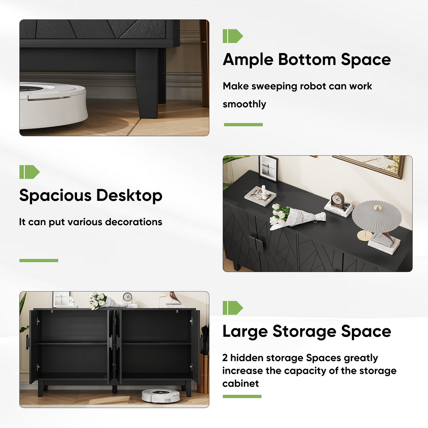 Algherohein Black Buffet Cabinet with Adjustable Shelves and 4 Doors,Kitchen Sideboards and Buffets