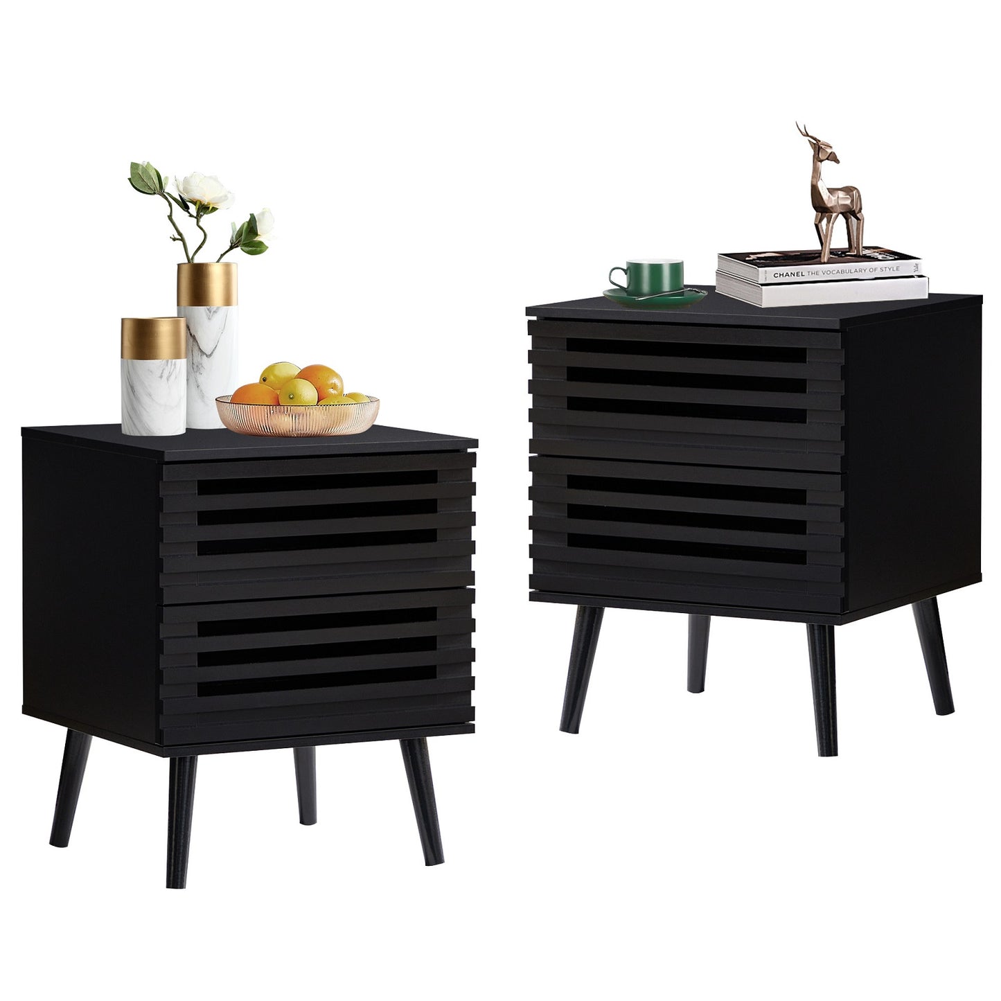 Algherohein Bedroom Wood Nightstand Set of 2 with Hollowed-Out Drawer,Living Room Side Tables