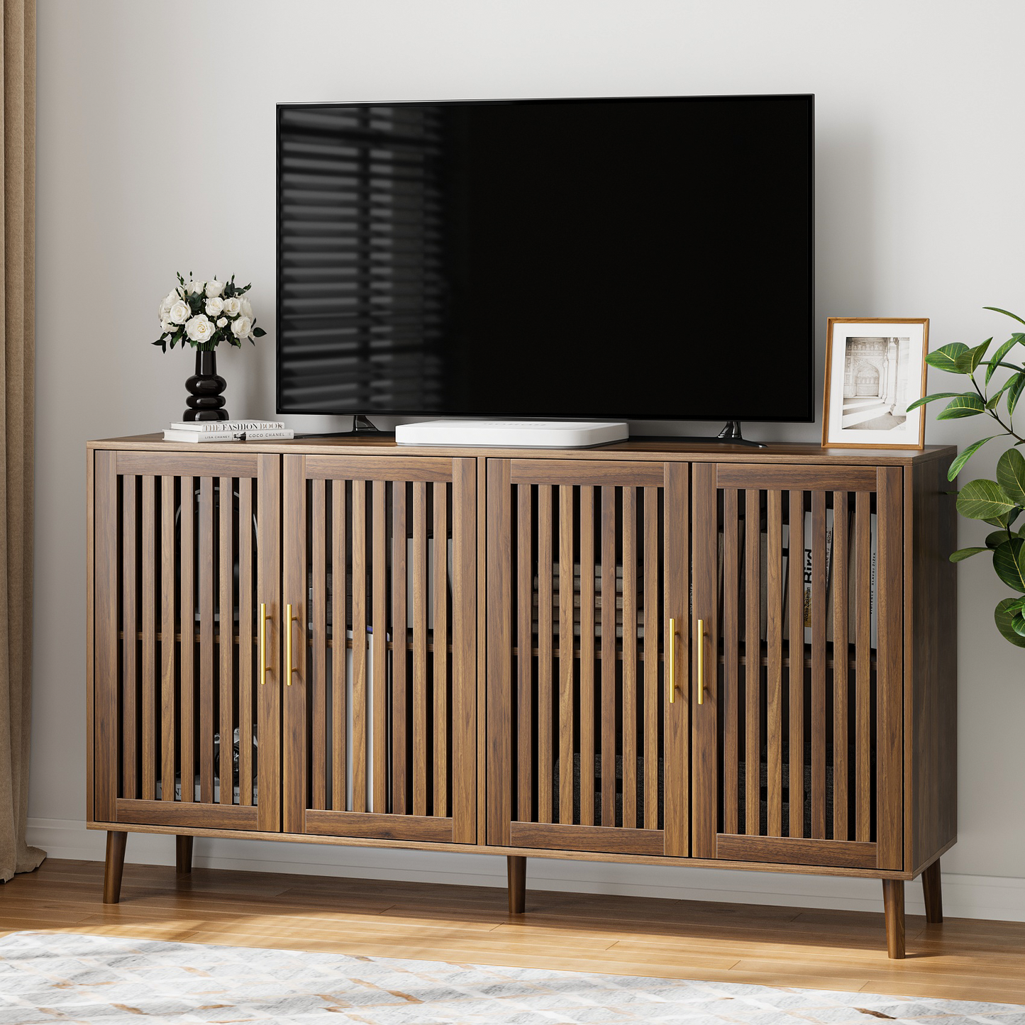 Smuxee Buffet Cabinet with Storage,Kitchen Sideboard Cabinet with Grille Door,Walnut