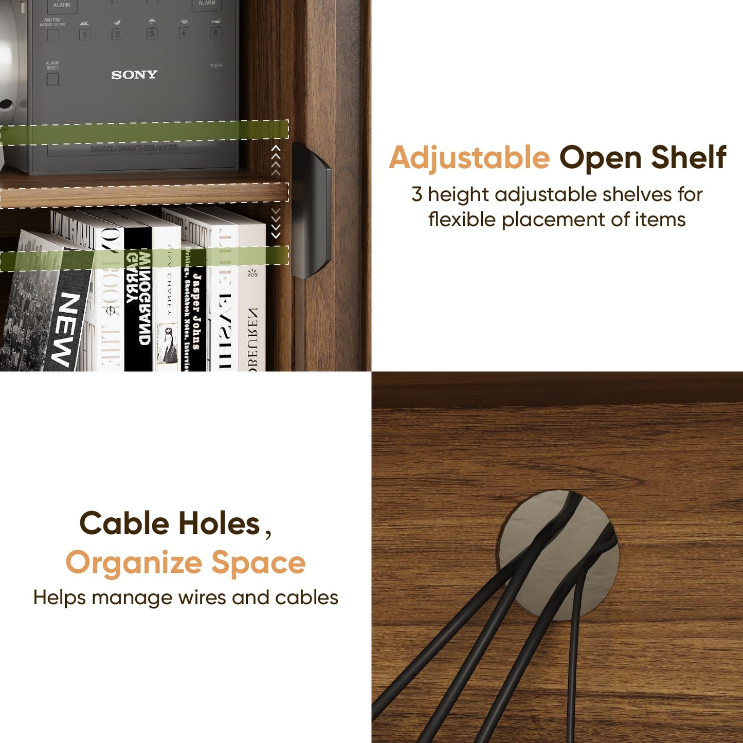 Smart FENDEE Mid Century TV Stands with Storage Entertainment Center for 60 TV, Living Room, Walnut