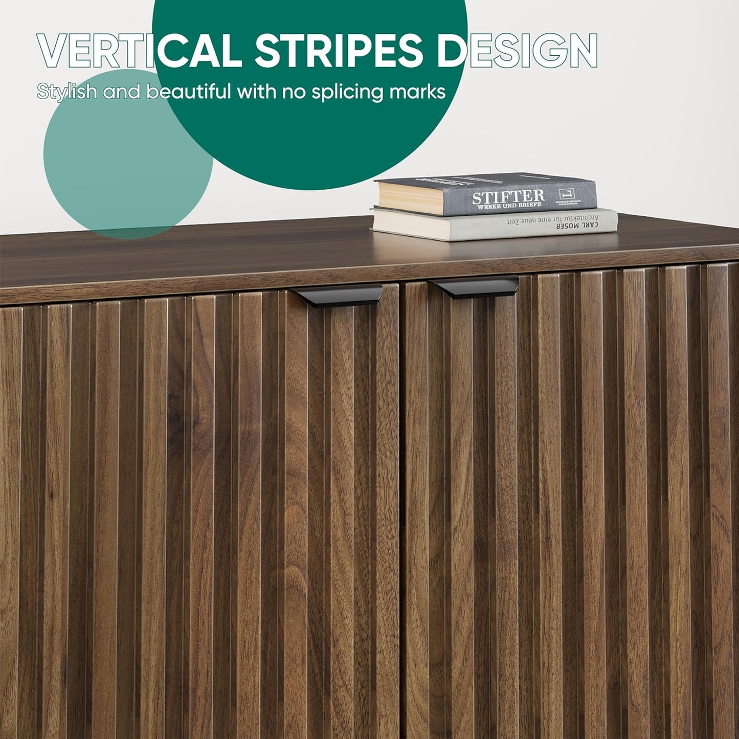 Semiocthome Sideboard Buffet Cabinet with 2 Fluted Doors and Adjustable Shelves for Kitchen