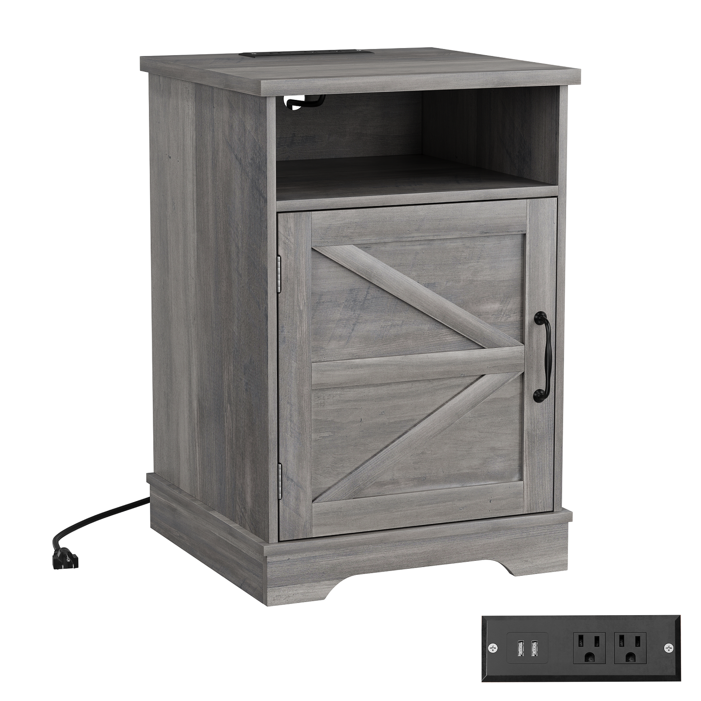 Algherohein Farmhouse Nightstand with Charging Station,Night Stands for Bedroom