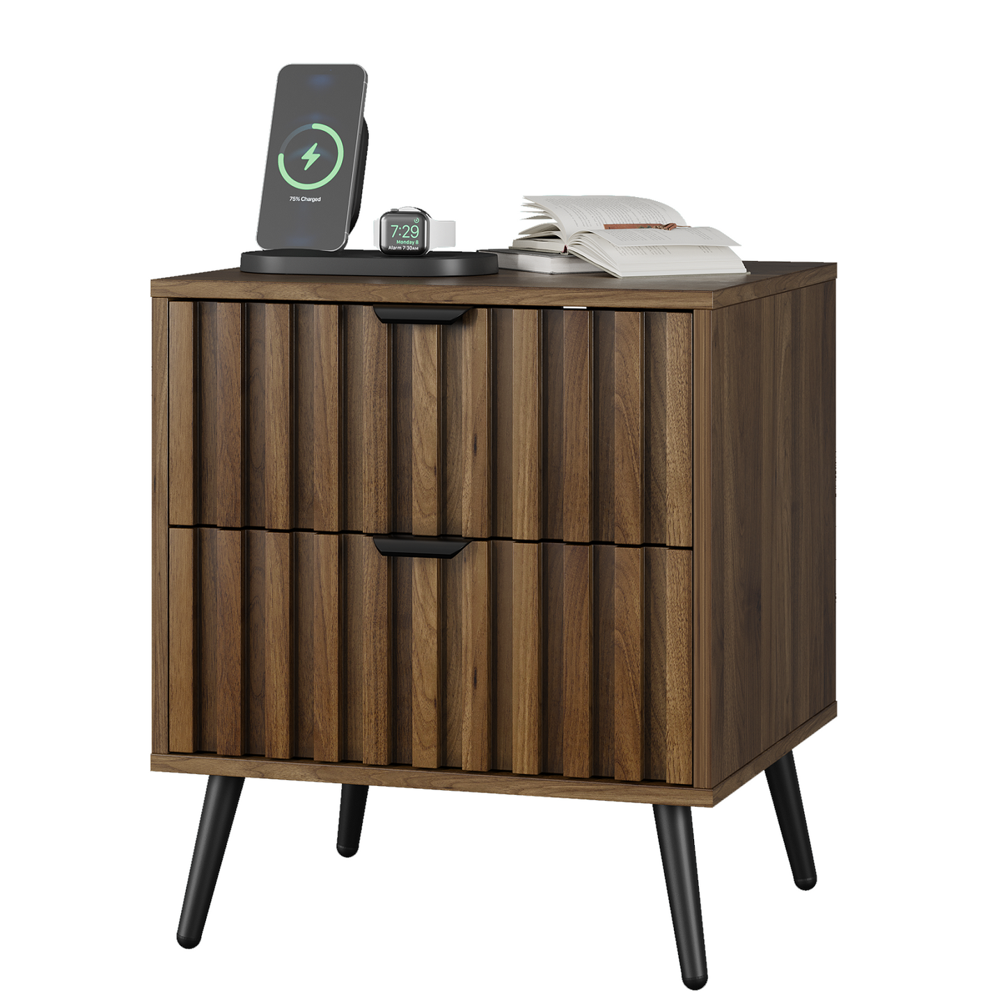 Smuxee Modern Nightstand for Bedroom with Fluted Drawer,Drawer End Tables for Living Room