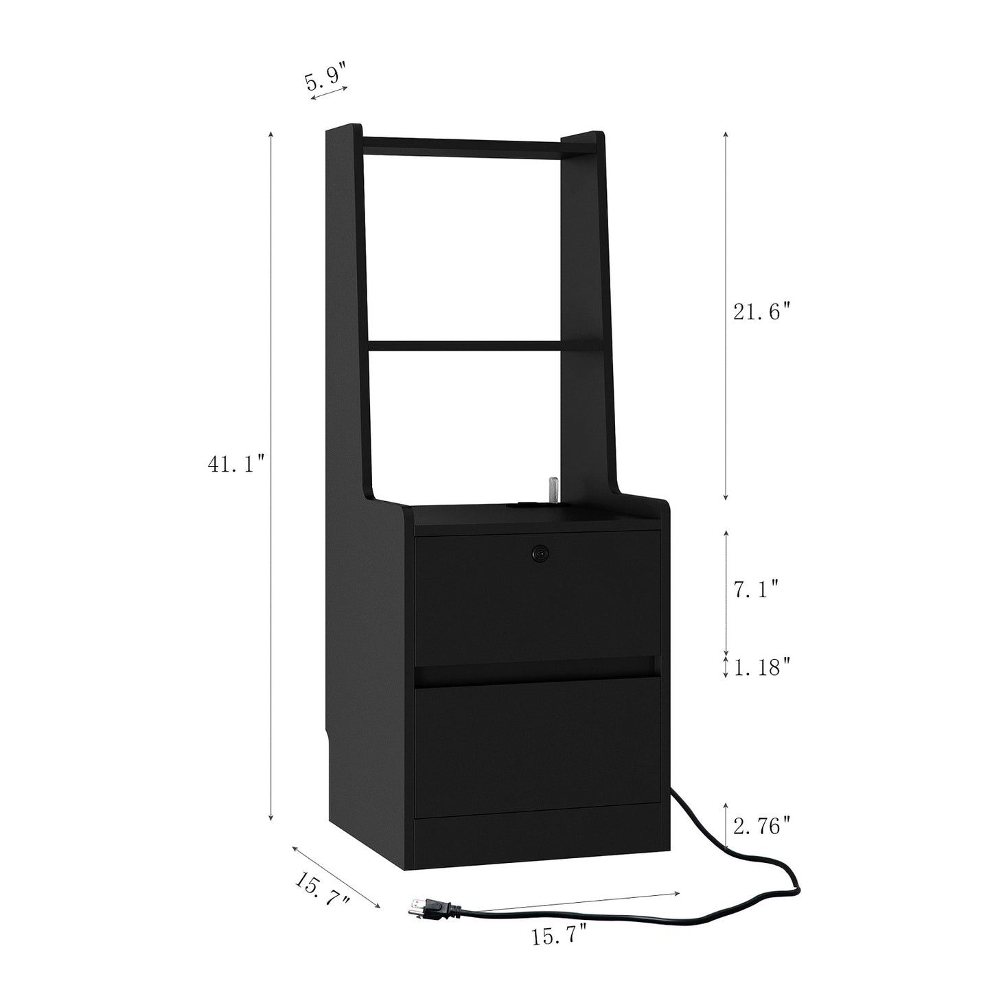Algherohein Tall Nightstand with Charging Station and Night Light,End Tables with 2 Drawers