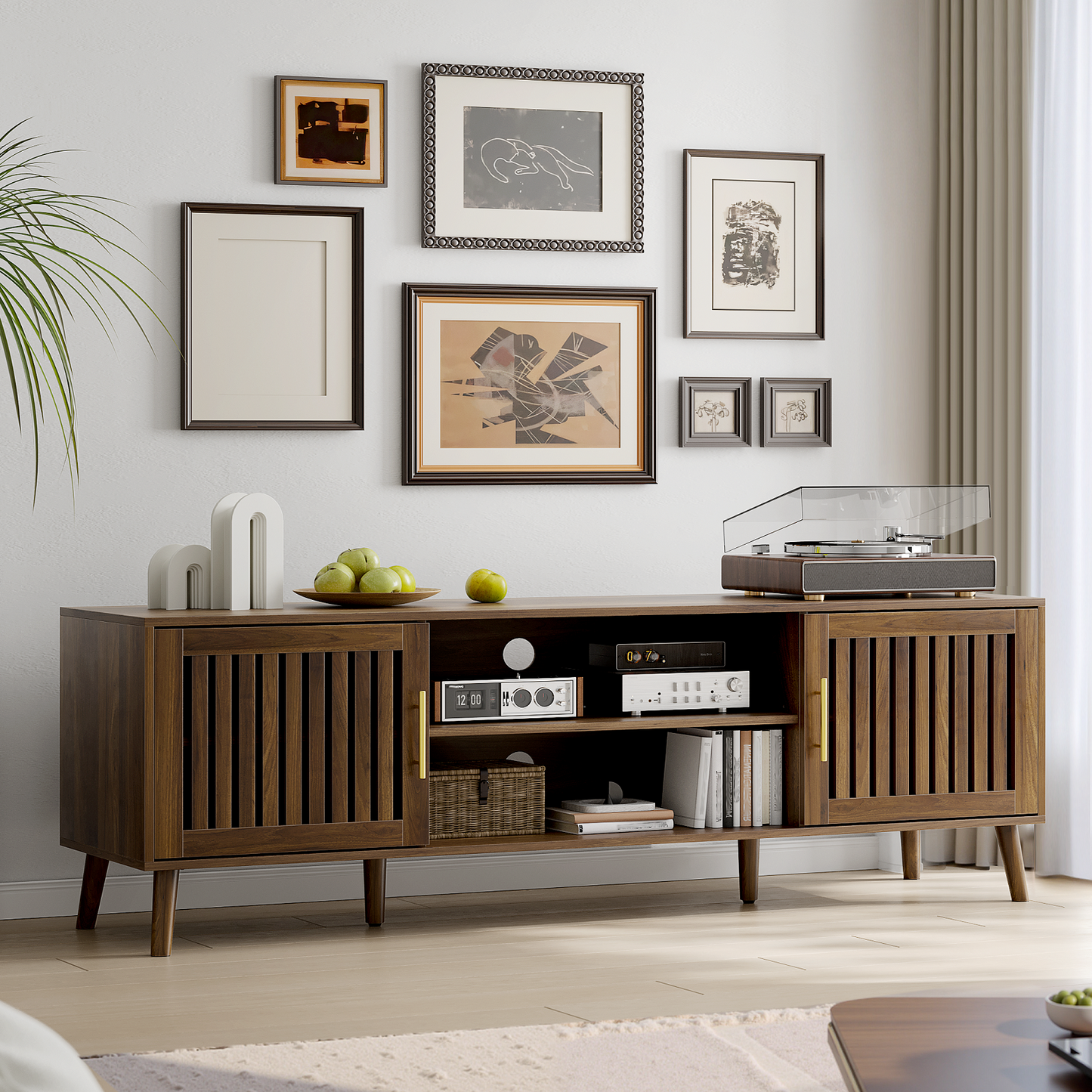 Smuxee TV Stands for 65 Inch TV,Entertainment Center for TVs with Slatted Door and Adjustable Shelf