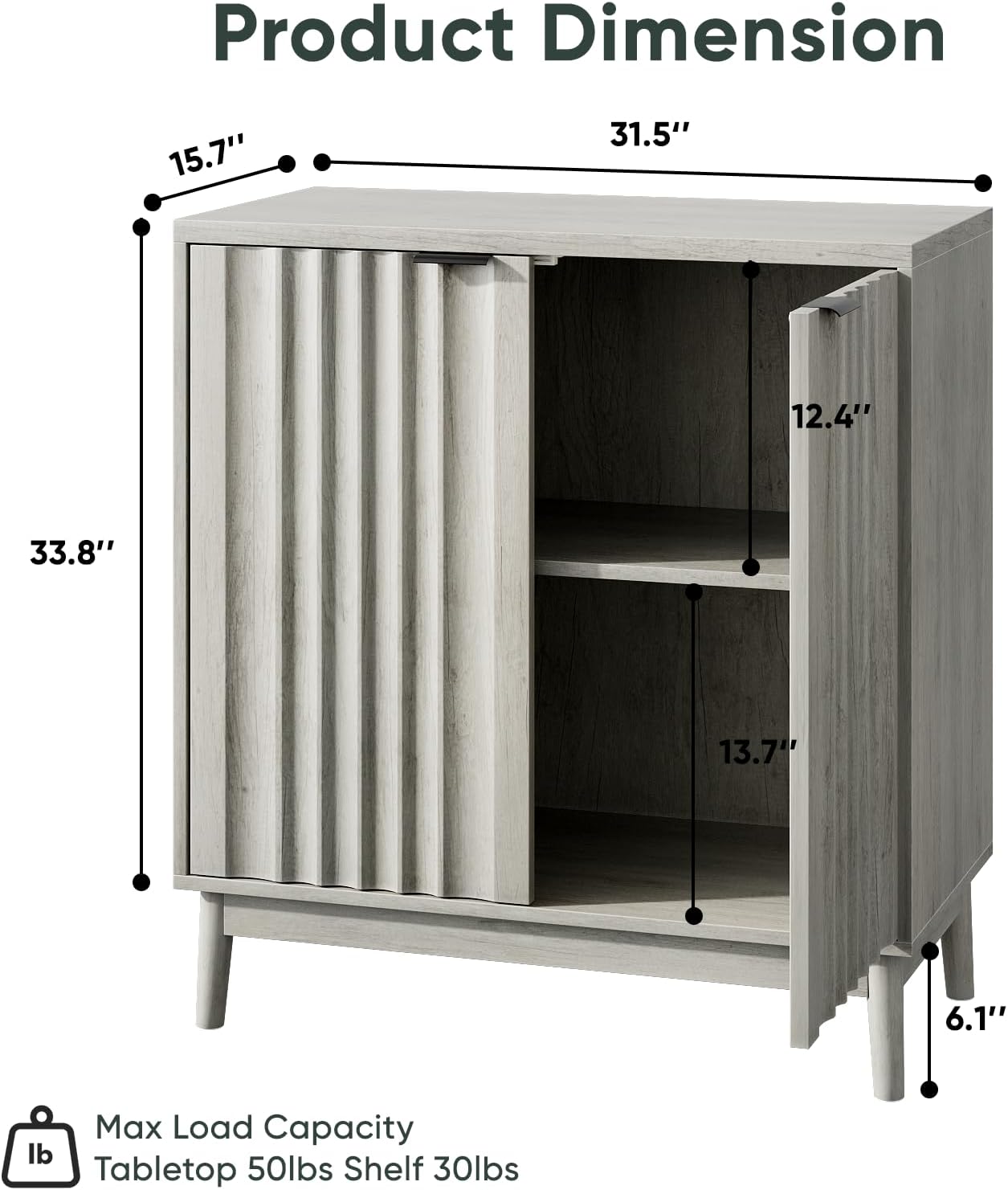 Semiocthome Modern Sideboard Buffet Cabinet with Fluted Doors, Dining Room and Kitchen, Gray