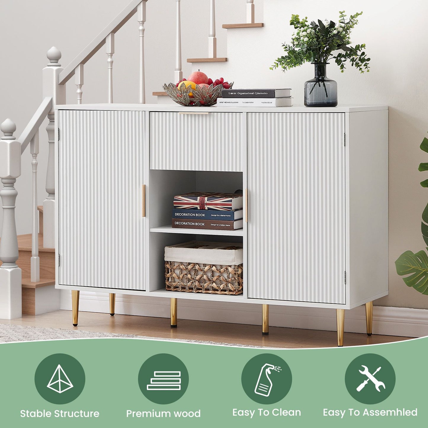 Algherohein Sideboard Cabinet with Doors and Drawer,Buffet Cabinet with Storage,White