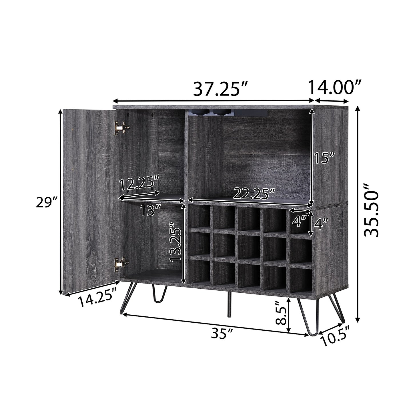 Algherohein 1 Door Wine Rack Bar Cabinet,Kitchen Buffet Cabinet Sideboard,Gray