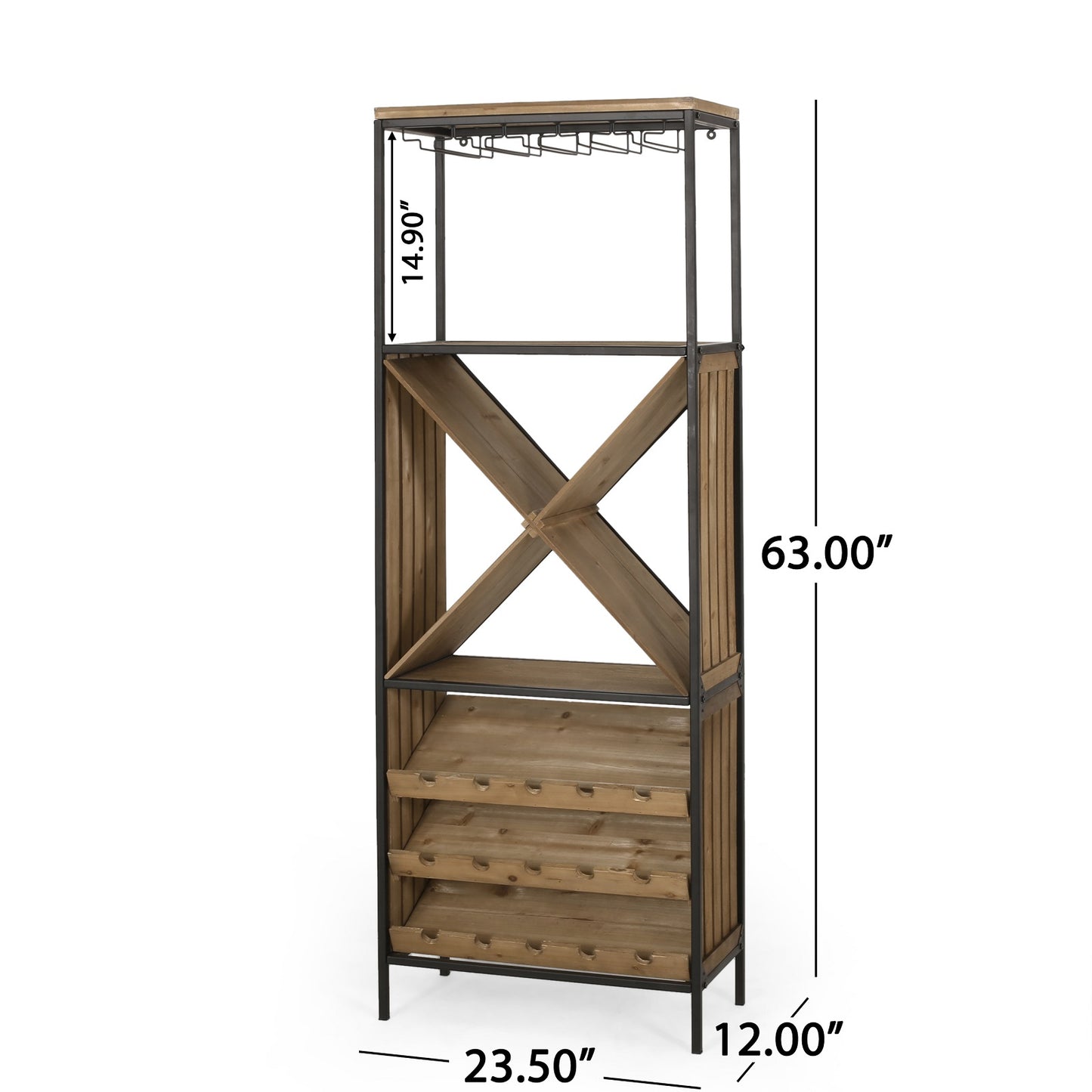 Algherohein Wine Rack with 3-Tiers Wine Storage Shelves and Glass Holders,Wine Bar Cabinet