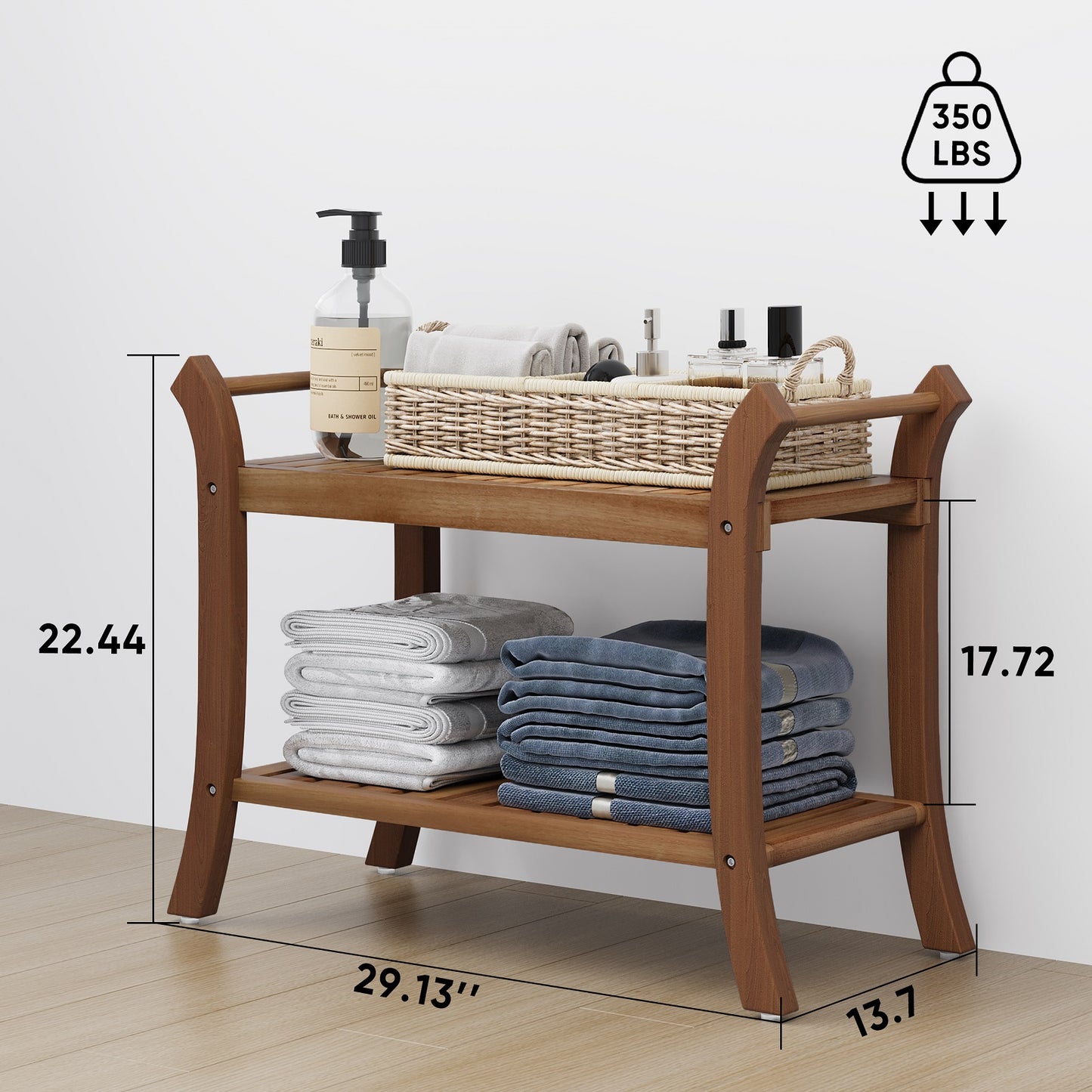 Smuxee Teak Shower Chair,Waterproof Bathroom Shower Stool