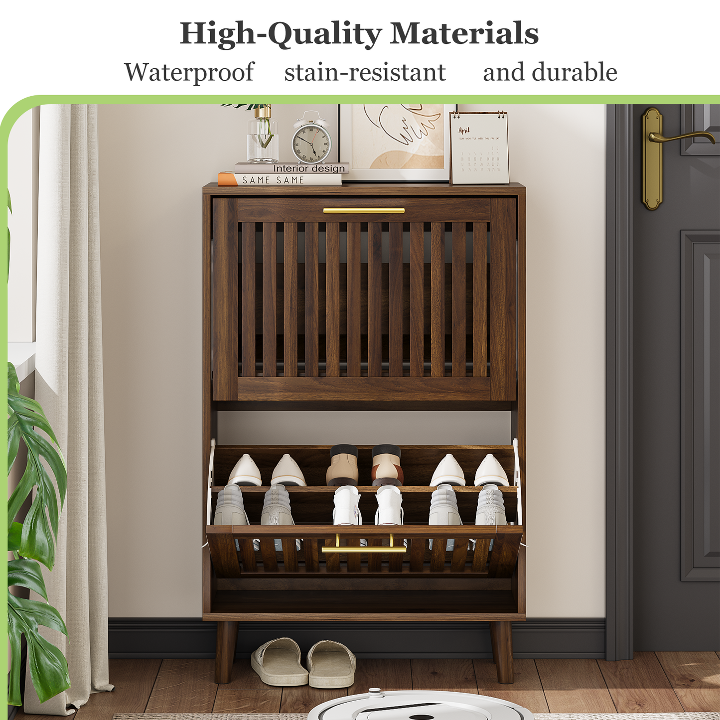 Smuxee Modern Shoe Cabinet with Closet Storage Flip Drawers,Shoe Storage Cabinet for Entryway,Walnut