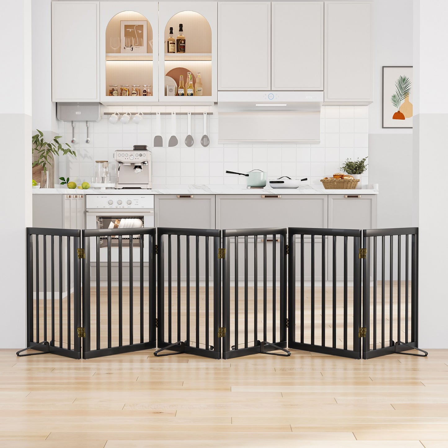 Algherohein Dog Gate for Inside,Bamboo Freestanding Pet Gate for Doorways