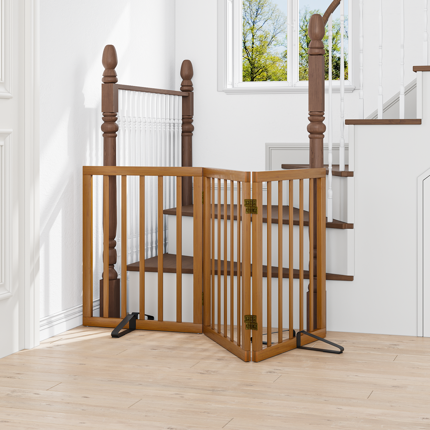 Algherohein Dog Gate for Inside,Bamboo Freestanding Pet Gate for Doorways